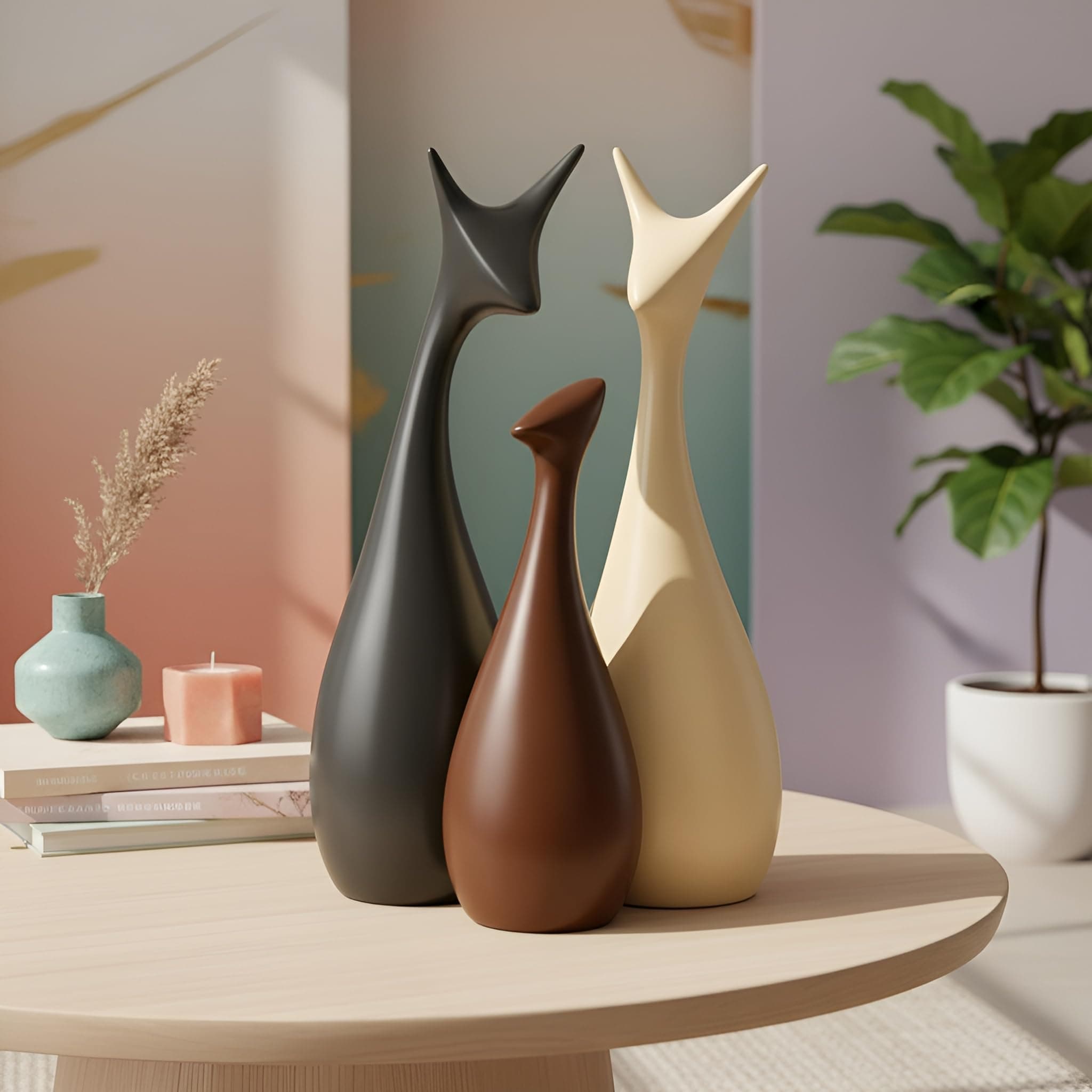 Home Decor Lucky Deer Family Matte Finish Ceramic Figures - (Set of 3, Matte Brown)