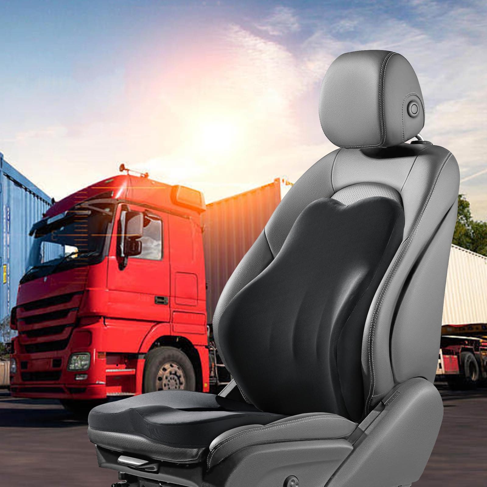 HOMBYS Memory Foam Truck Seat Cushion,Truck Seat Cushions for Truck Drivers,Semi Truck Truck Driver Seat Pad & Back Support for Truck Drivers,Semi Truck Driver Accessories,Black