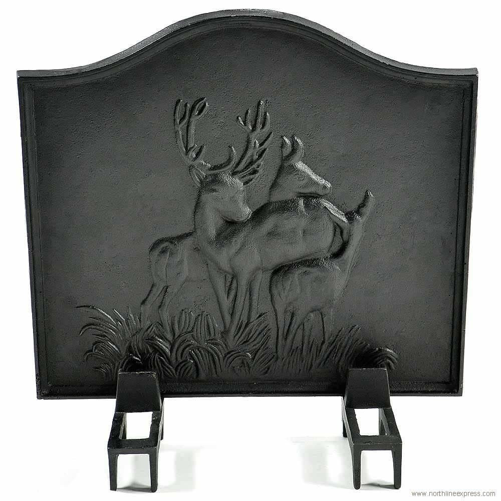 Black Cast Iron Deer Fireback - 16 x 17.5 inch