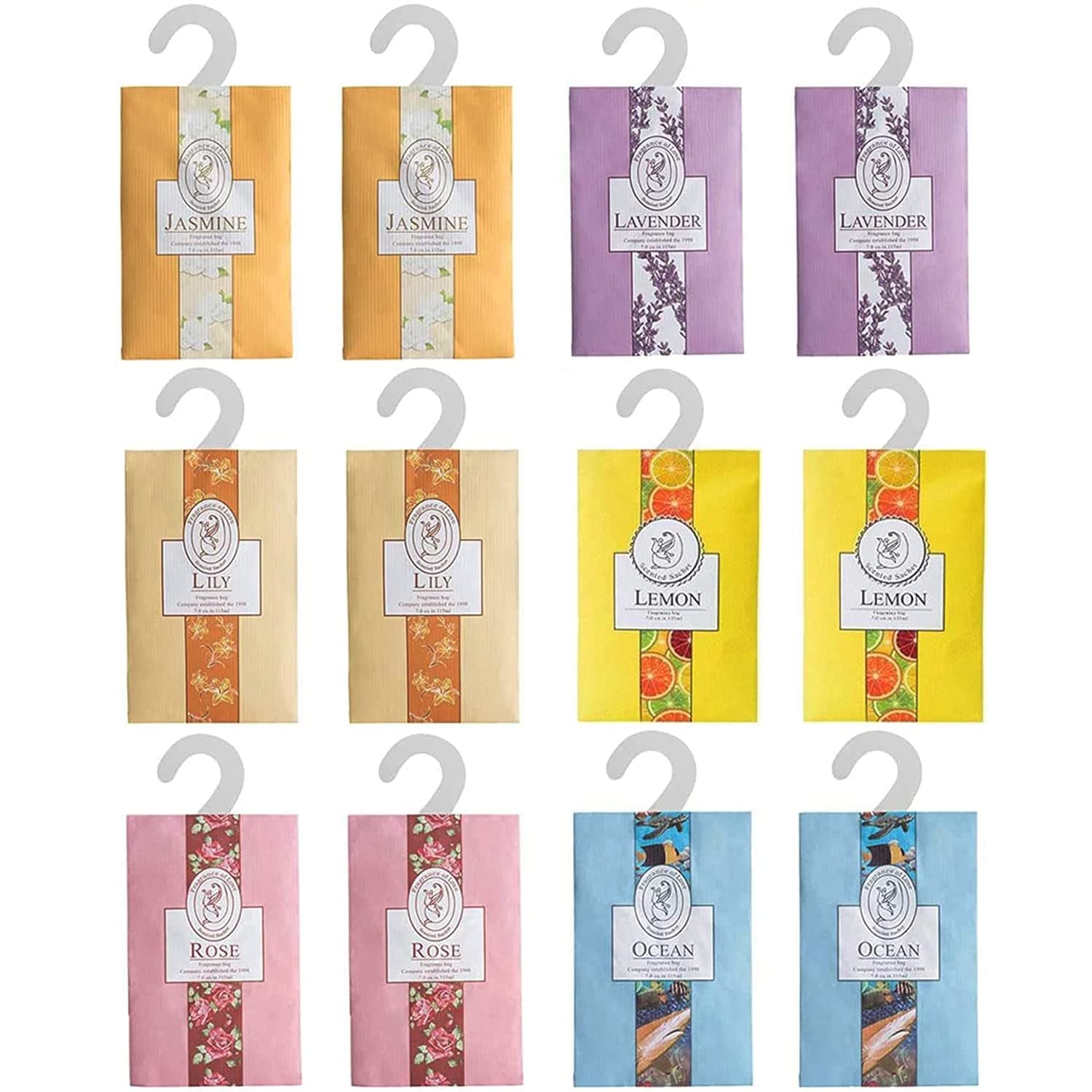 12PCS Natural Scented Sachets Bags, Wardrobe Fresheners for Drawers and Closets, Long-Lasting Aroma Bag for Drawers, Closets, Wadrobe, Car ( Lavender, Lily, Ocean, Lemon, Jasmine, Rose )