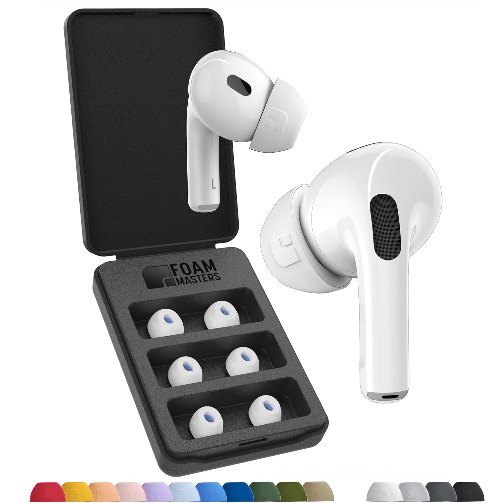 Foam Masters 3 Pairs Memory Foam Eartips for AirPods Pro 1st and 2nd Generation Black Magic Comfort Safety Noise Cancelling Replacement Buds (Assorted S/M/L, White)
