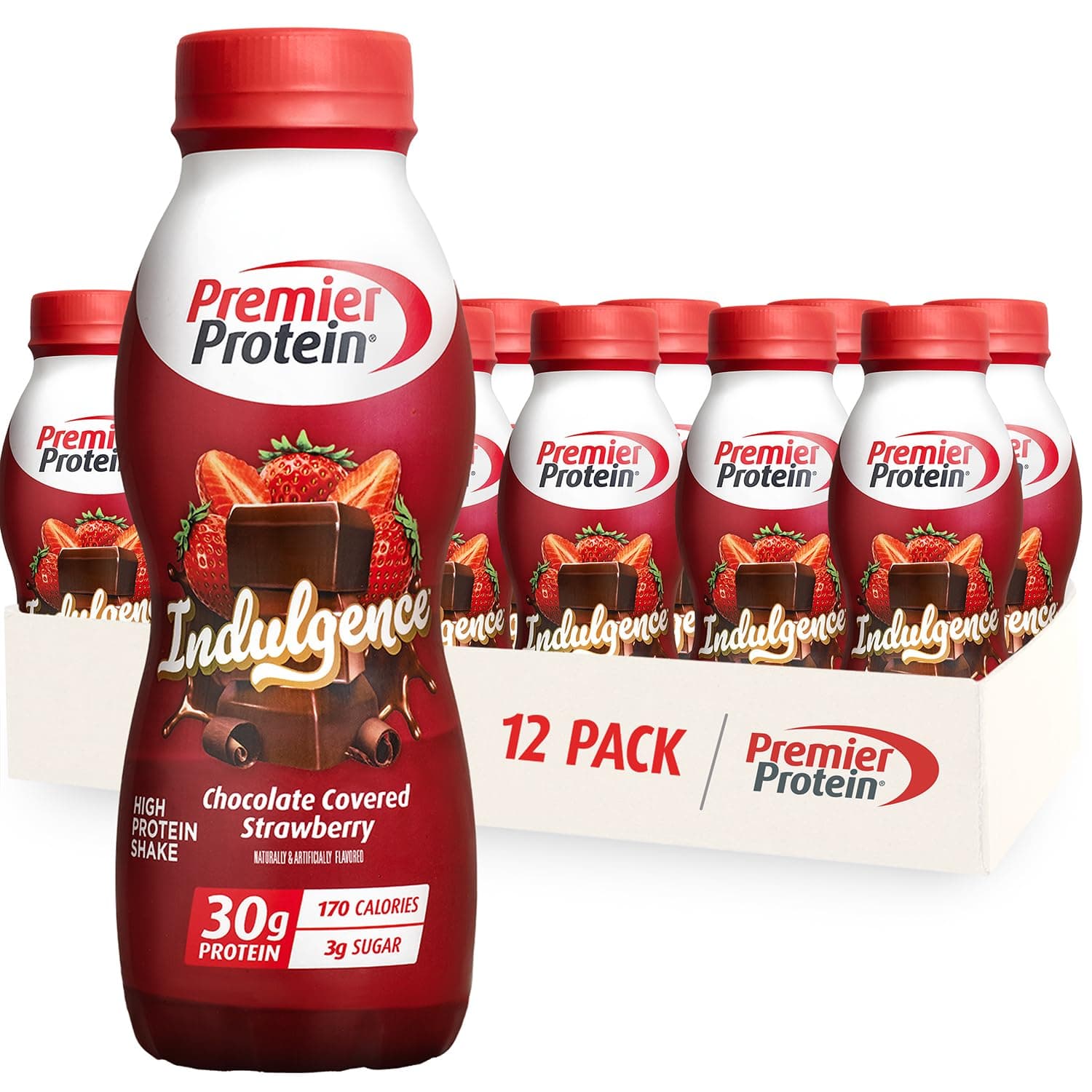 Shake INDULGENCE, Chocolate Covered Strawberry, 30g Protein, 170 Calories, 3g Sugar, 11.5 fl oz, 12 Pack (Packaging May Vary)