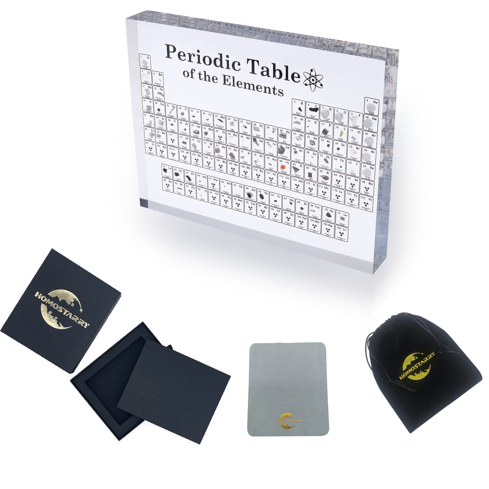 Periodic Table of Real Elements Inside Acrylic Chemical Elements Display Chart with Real Samples Gifts for School Teacher Students Study Office Craft Decor 150x114x20mm (Transparent)