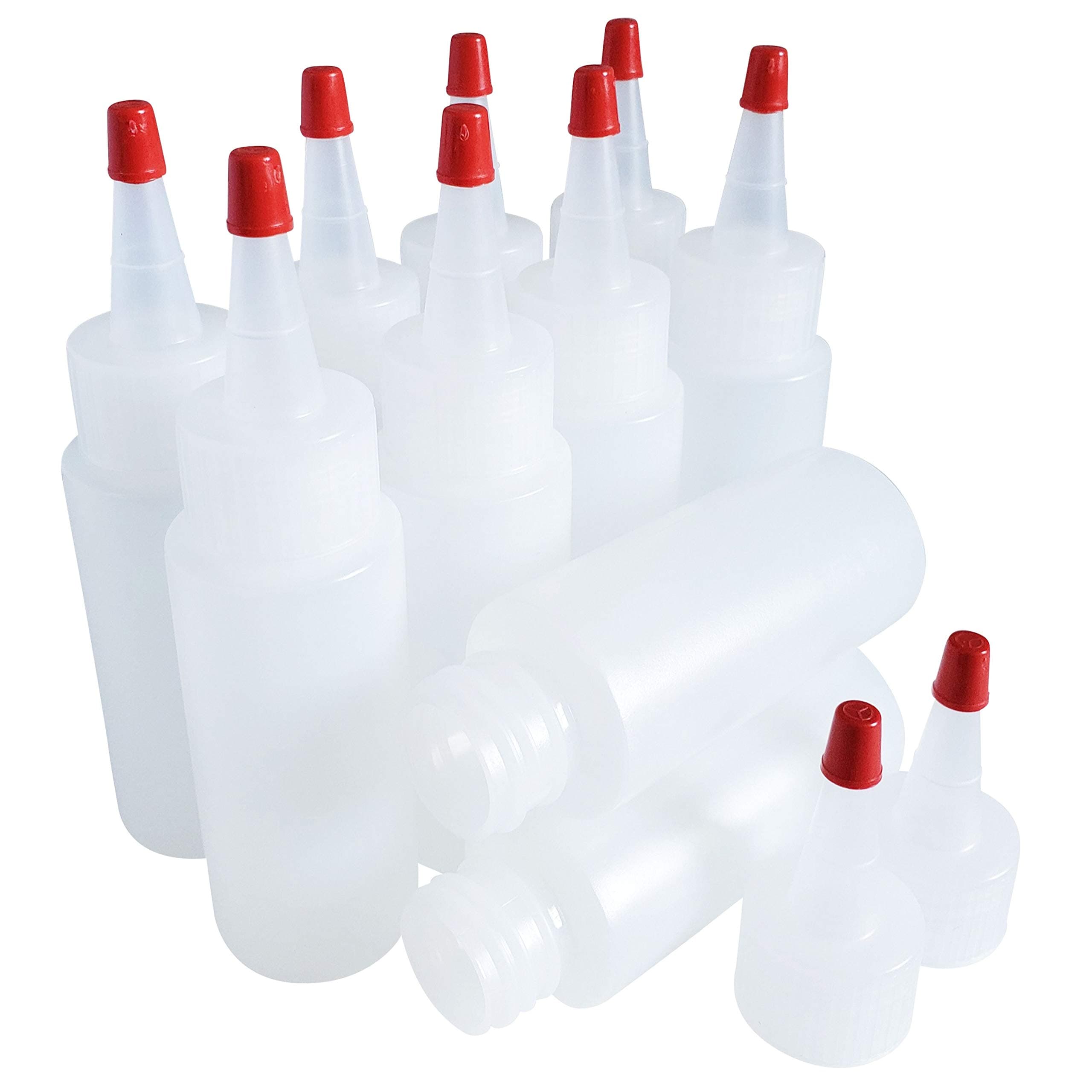 Kelkaa 2oz HDPE Durable Plastic Squeeze Bottles with Yorker Red Cap Natural Clear Bottles for Food, Crafts, Any DIY Liquid Products, Multi-Purpose Refillable Bottles (Pack of 10)
