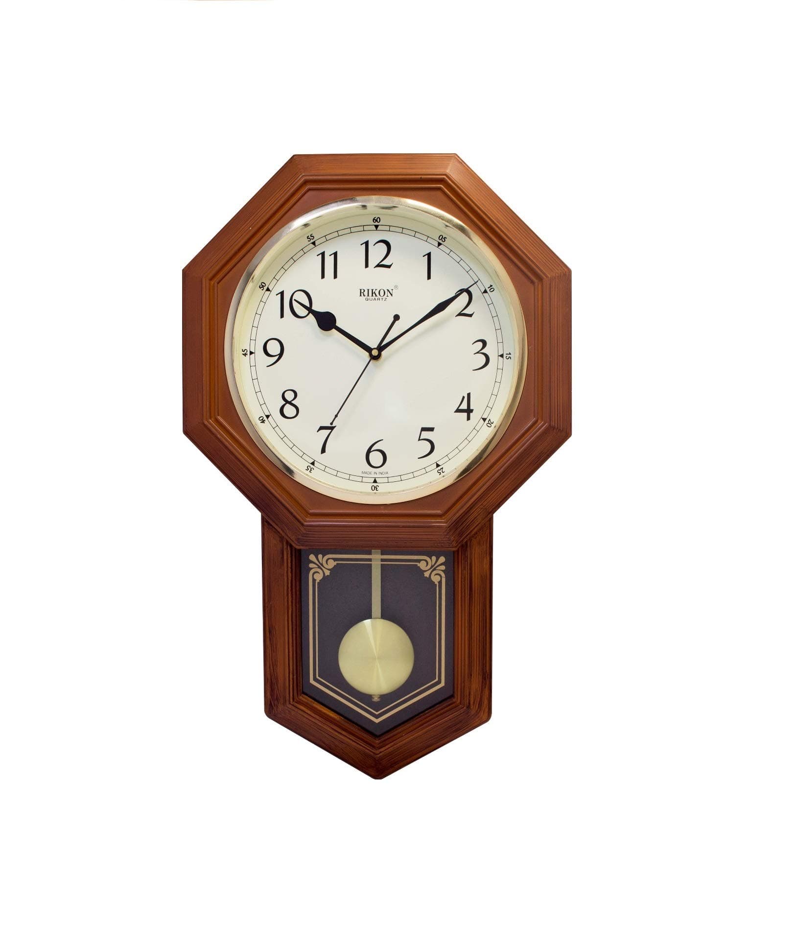 Rikon Plastic Pendulum Wall Clock (Brown_12.5 Inch X 20.4 Inch X 2.7 Inch)