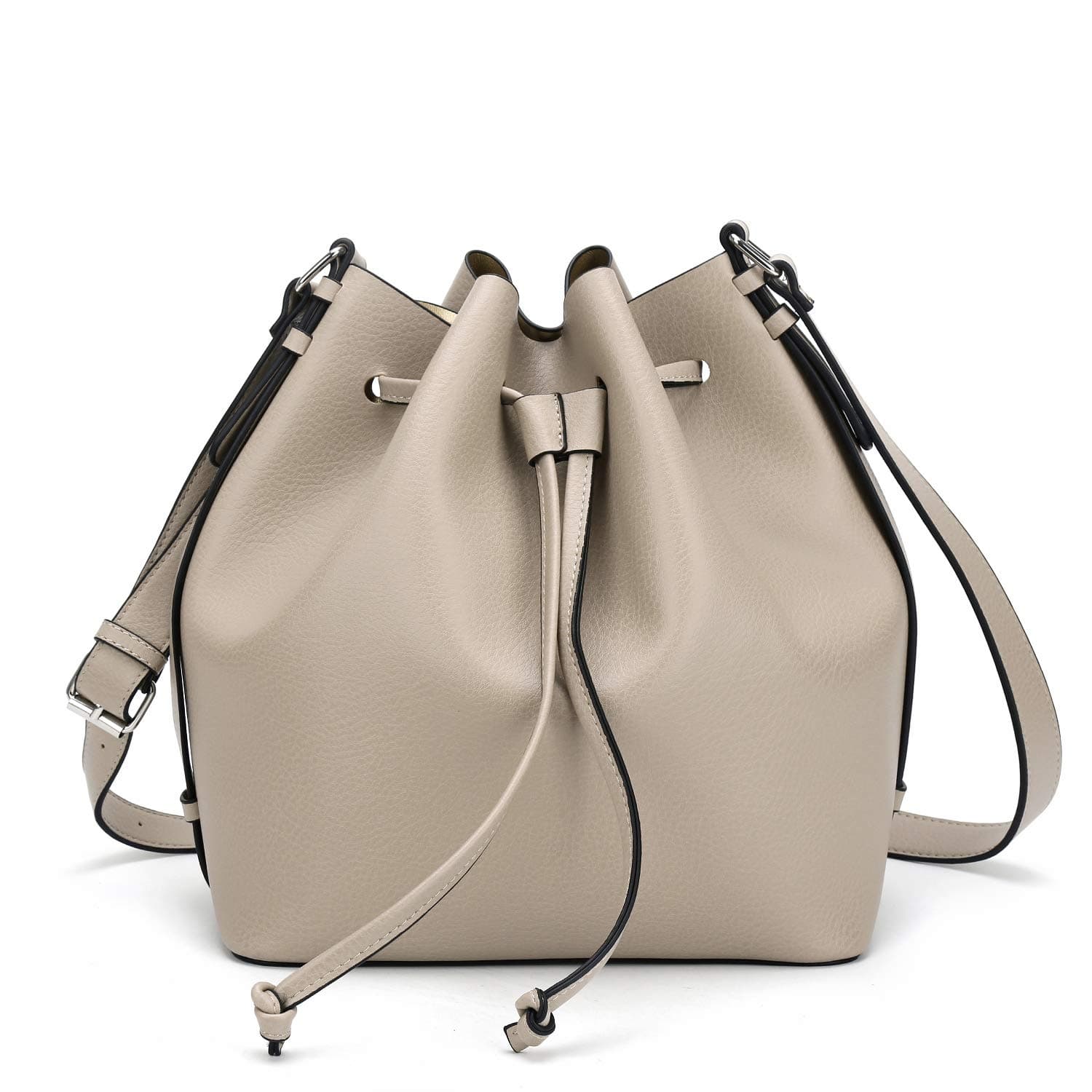 Large Bucket Bags for Women,Drawstring Shoulder Purse and Cross body Handbags with 1 Zip Pouch, Beige