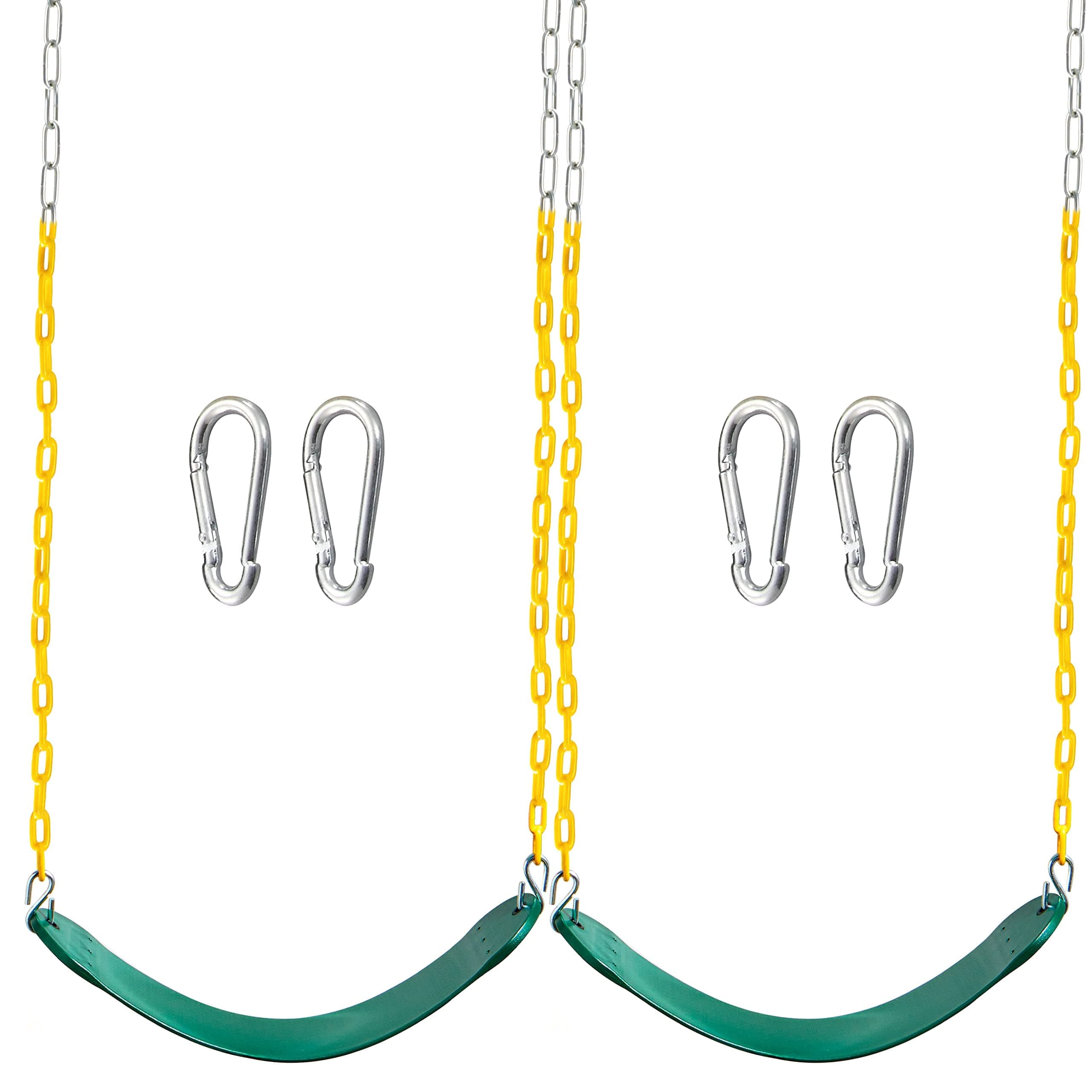 Kids Plastic Swing seat 2 Swing Set Green Color with Heavy Duty 66" snap Hooks, Swing Set for Kids Outdoor Activity