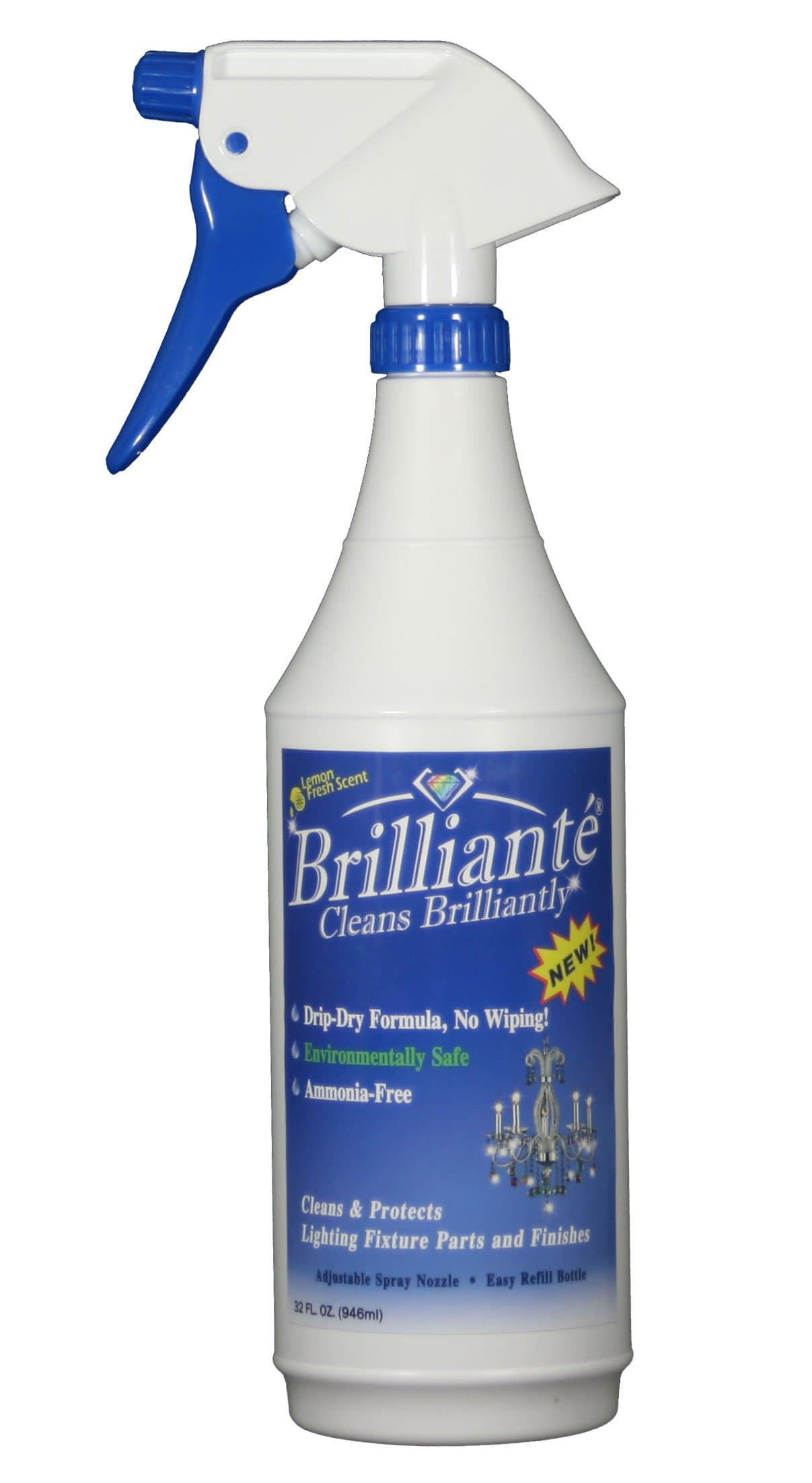 BRILLIANTE Crystal Chandelier Cleaner Manual Sprayer 32oz Environmentally Safe, Ammonia-Free, Drip-Dry Formula, Made in USA (1)