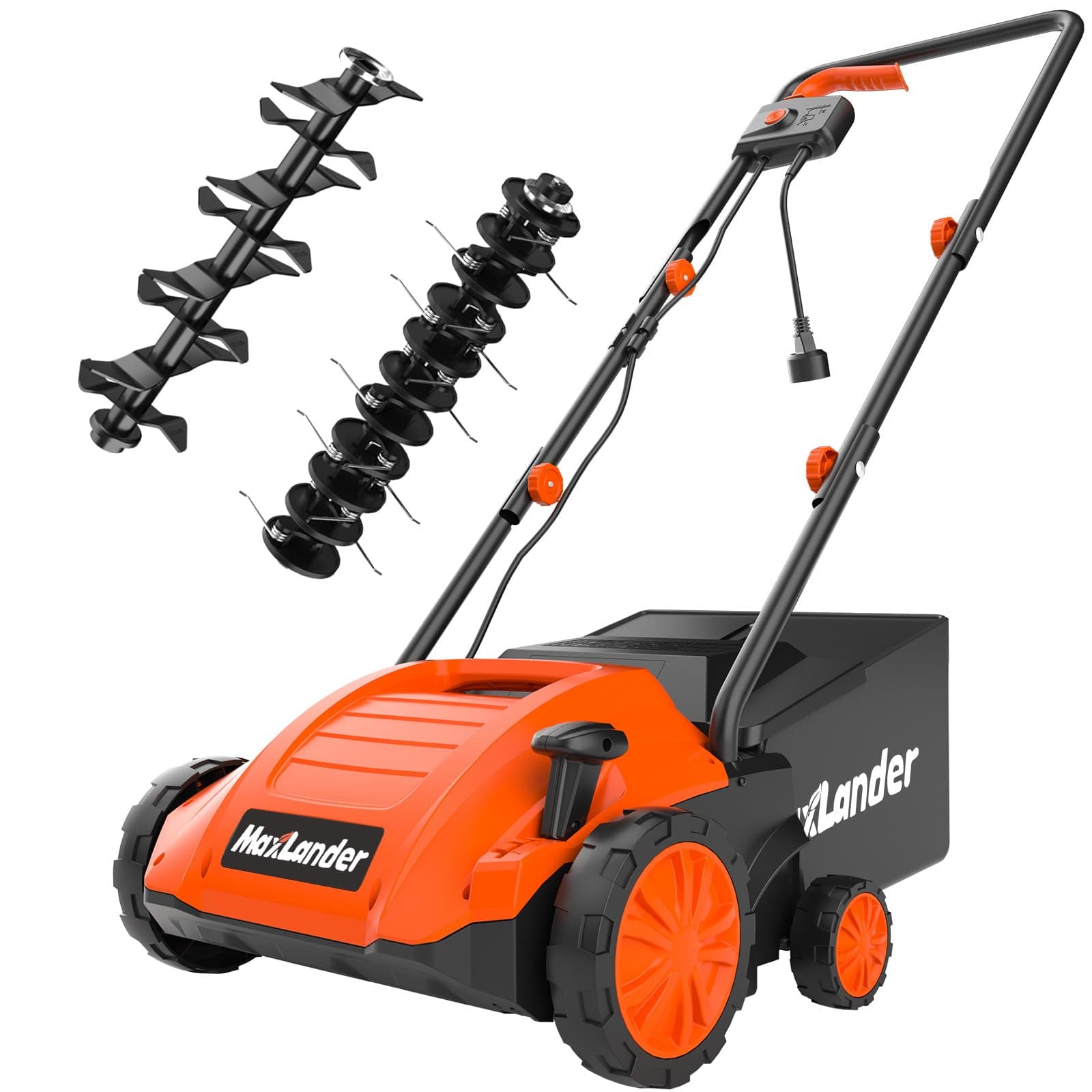 MAXLANDER Electric Dethatcher and Scarifier, 13” 12Amp 2-in-1 Lawn Dethatcher with 4-Position Depth Adjustment, 30L Removable Collection Bag, Airboost Technology Increases Lawn Health