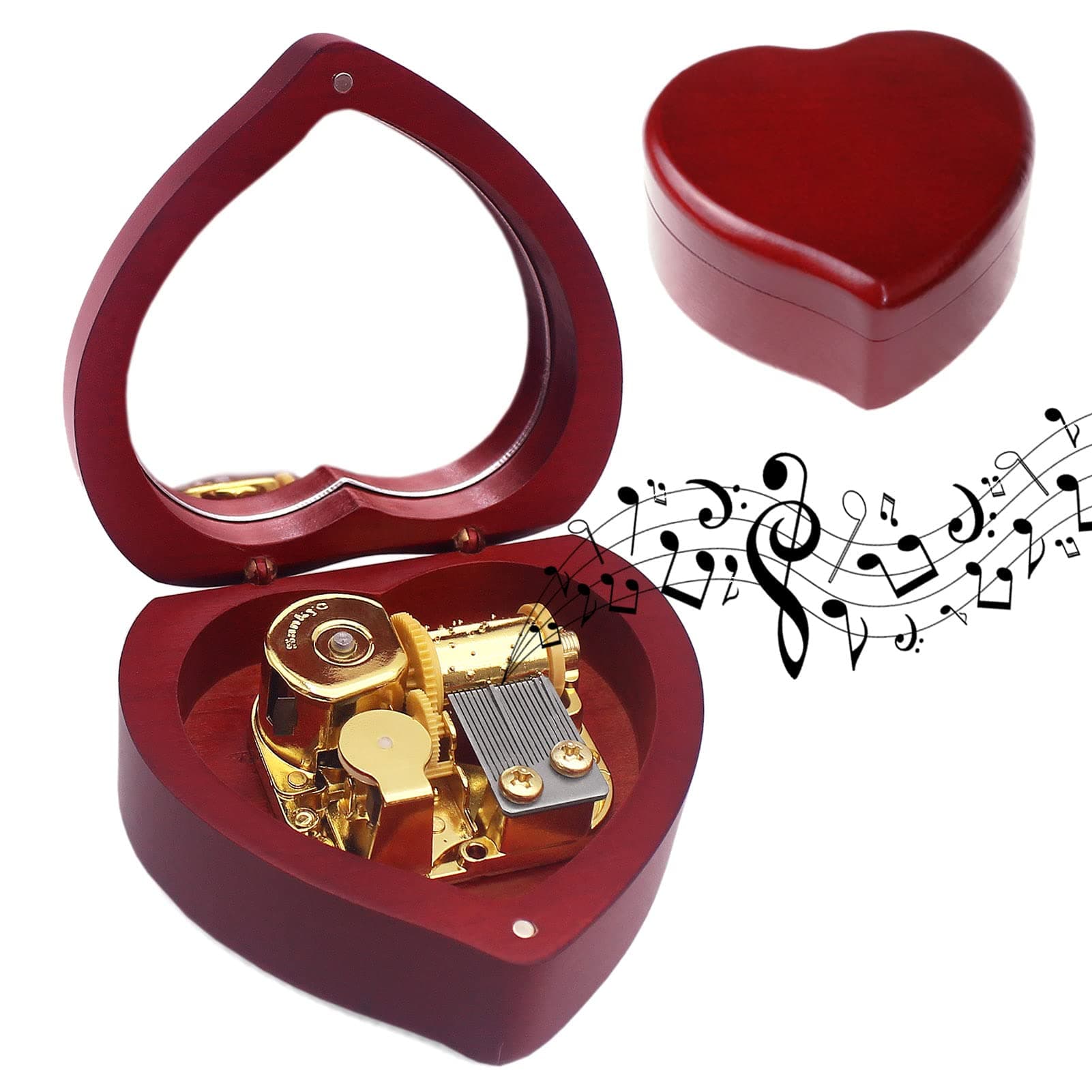 ROSIKING Heart Shaped Music Box Wooden Classical Musical Boxes Christmas Birthday Valentine's Day Gifts for Lover Boyfriend Girlfriend Husband Wife Plays Howl's Moving Castle-Merry Go Round of Life