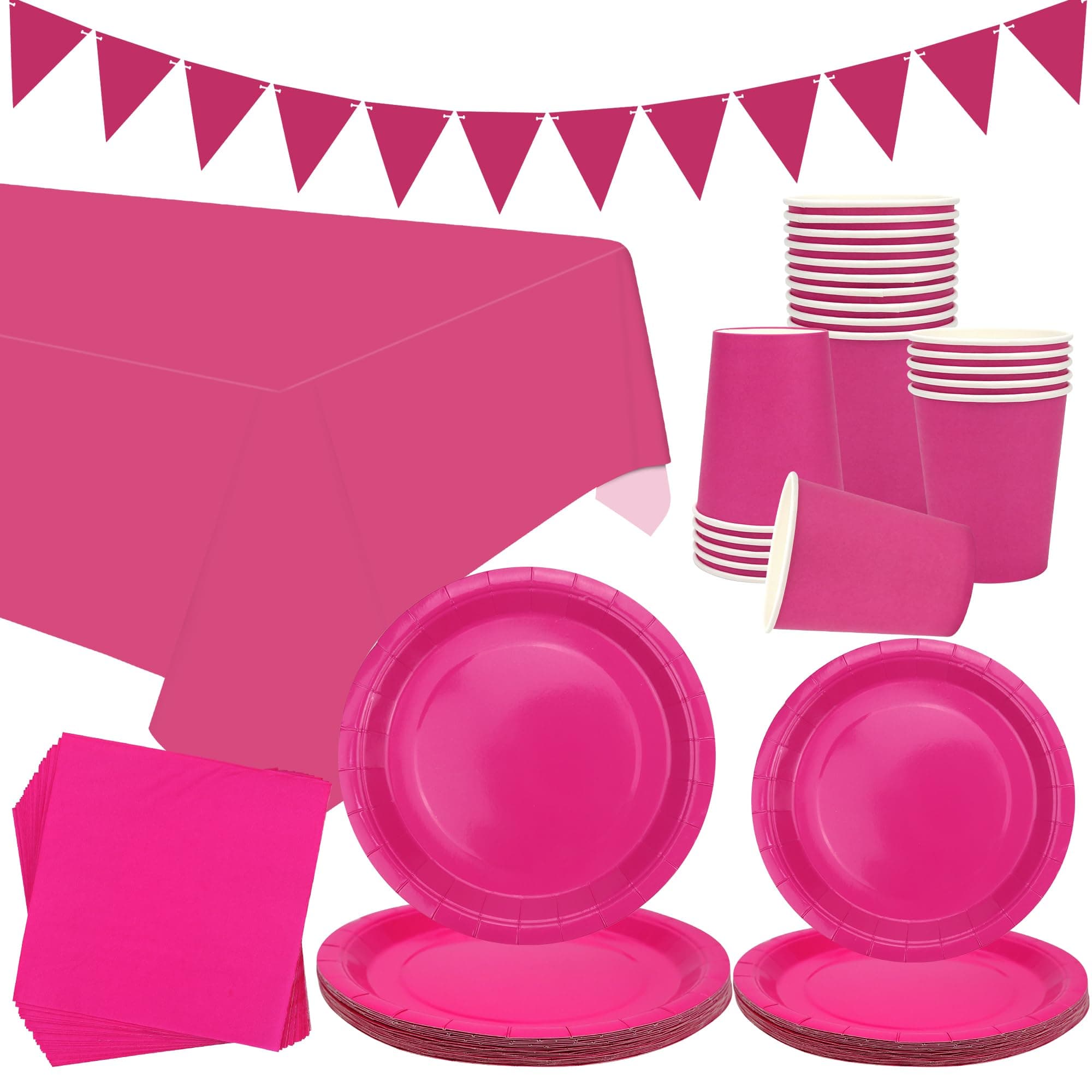Pink Party Tableware - Serves 20, Pink Pastel Party Decoration Dinnerware Includes Plates, Cups, Napkins, Banner, Tablecloth for Graduation, Wedding, Birthday