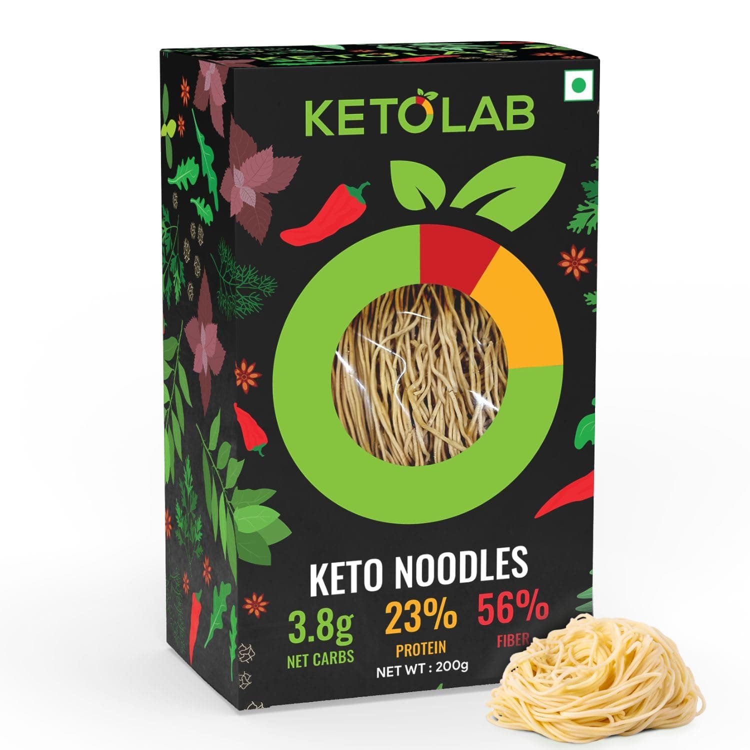 Keto Noodles Spaghetti, 200 Gms, 1 Pack, 3.8g Net Carb & 23% High Protein/Serving, Identical to Regular Noodles, Low Carb, High Fibre, Low GI, Keto Diet, Weight Loss, Diabetic Friendly