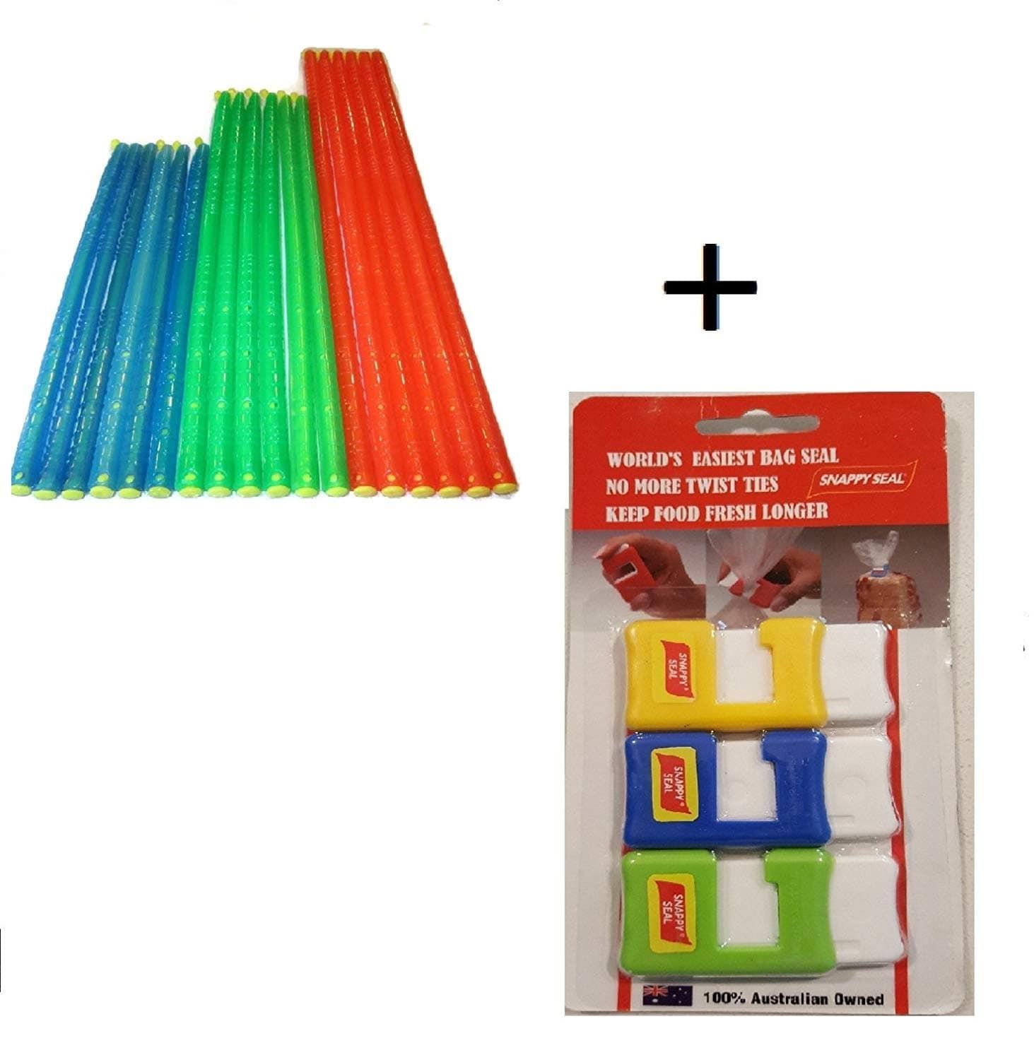 Fresh Lock Original Premium Plastic Bag Sealer Sticks (18 pack Popular Large Sizes) and Snappy Seal Bag Clips (3 Pack) Ultimate Bag Seal Bundle. Water tight, Air Tight Seal, Easy Storage, Re-Usable