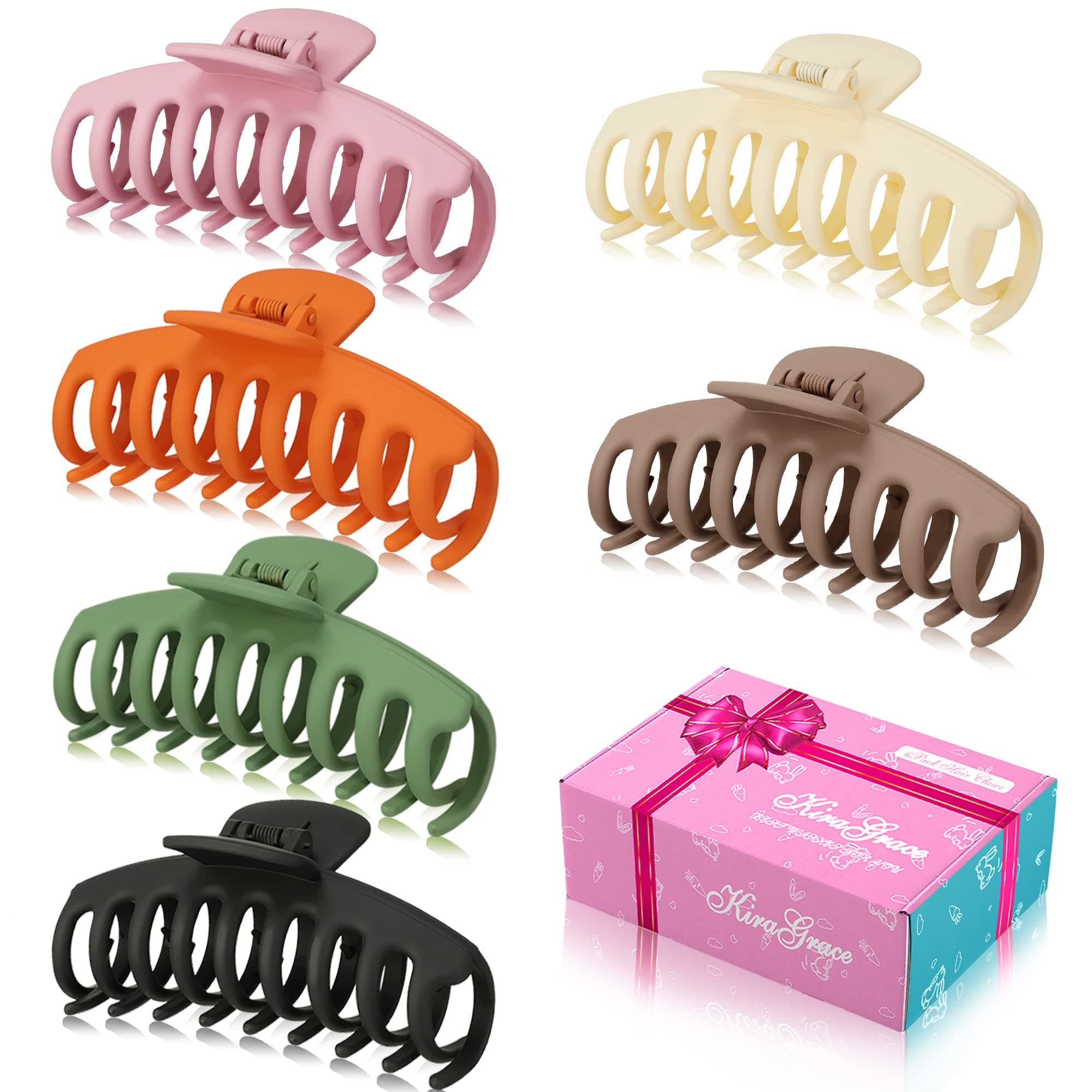 Super KiraGrace 6Pack Hair Claw Clips for Thick Hair - Large Hair Clips for Women Thick Hair Large Claw Clips for Thick Hair Big Hair Clips for Thick Hair Claw Hair Clips Claw Clips for Thin Hair