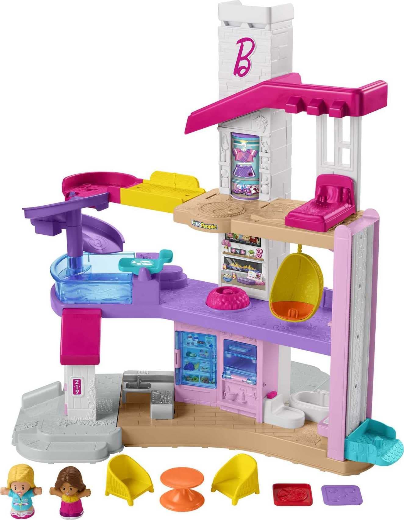 Fisher-Price Little People Barbie Toddler Toy Little DreamHouse Playset with Music Lights Sounds & 7 Pieces for Ages 18+ Months