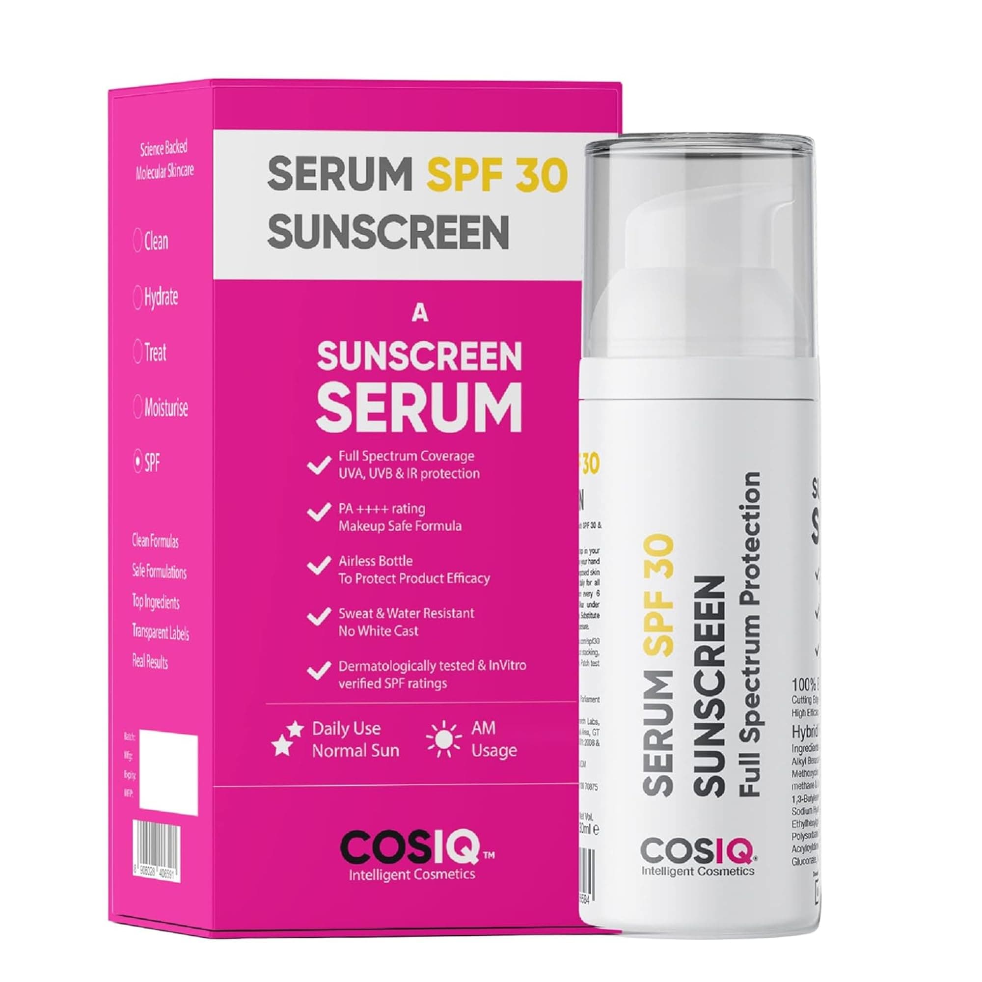Sunscreen SPF 30 PA++++ | Clinically Tested Lightweight | No White Cast | Broad Spectrum Serum-Based Sunscreen, UVA, UVB and IR Protection | For Women & Men | 30ml