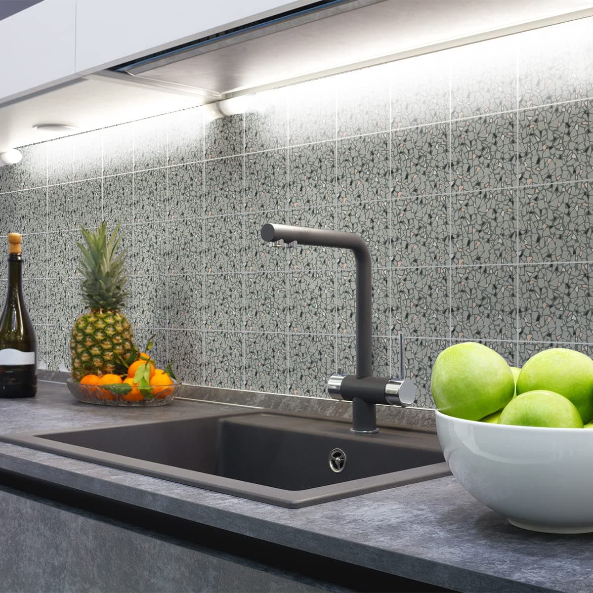 Ambiance Wall Stickers – Self-Adhesive Tile Sticker for Kitchen and Bathroom – 9 Terrazzo Mironi Tile Stickers – 30 x 30 cm