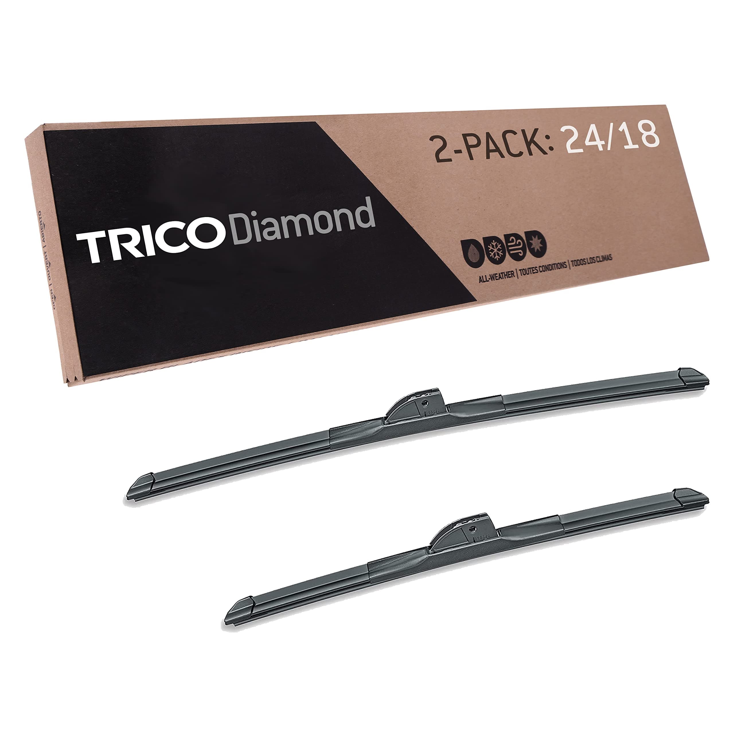 TRICO Diamond 24" + 18" Premium Automotive Replacement Windshield Wiper Blades (Set of 2), Passenger and Driver Side All-Weather Beam Wiper Blades for Select Vehicle Models