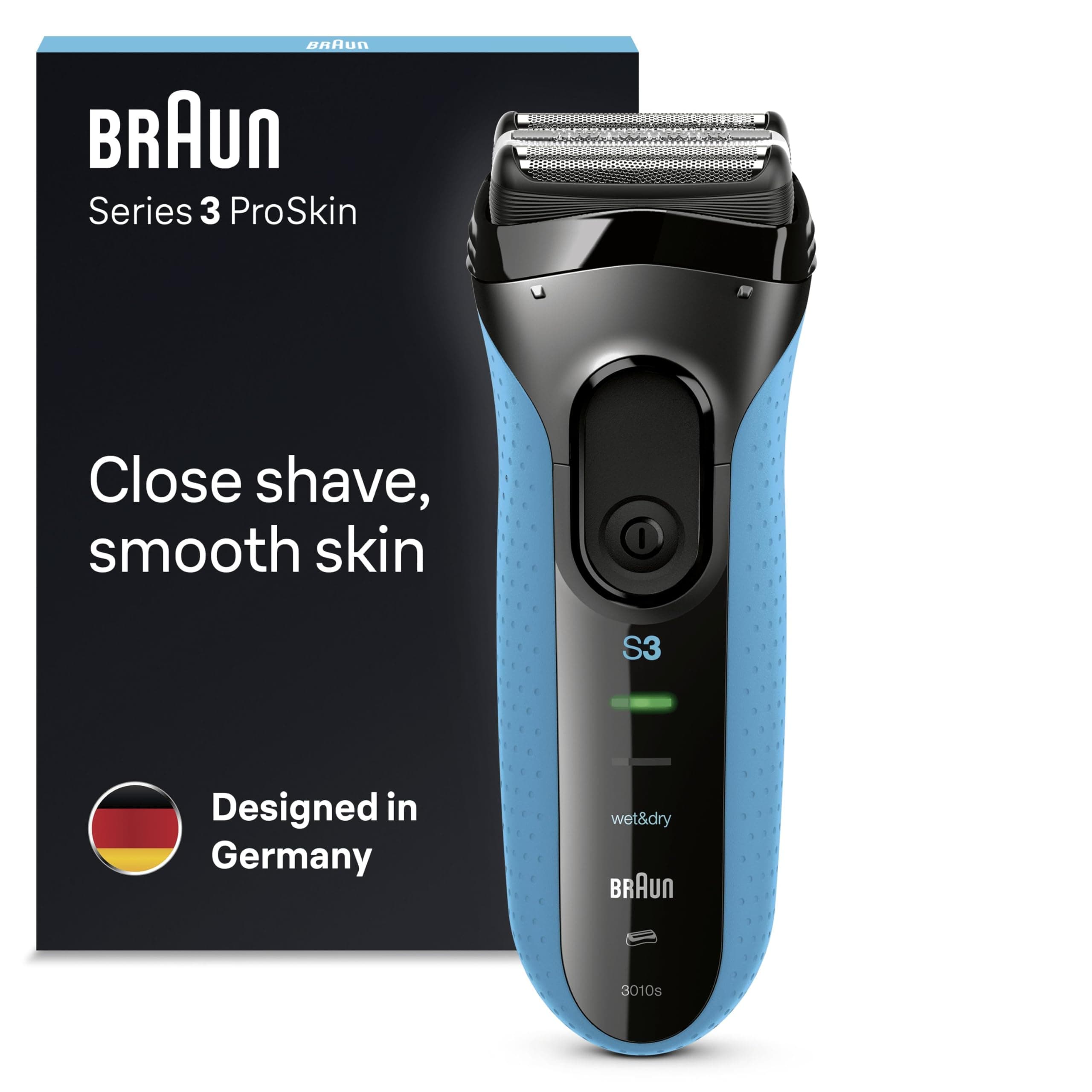 Series 3 ProSkin 3010s Electric Shaver, Black/Blue - Rechargeable Electric Razor