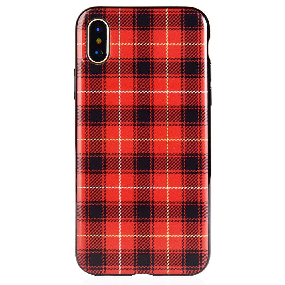 LUCOTEN Compatible iPhone X Case,Retro Plaid Pattern Phone Case Fashion England Grid Back Cover -Red