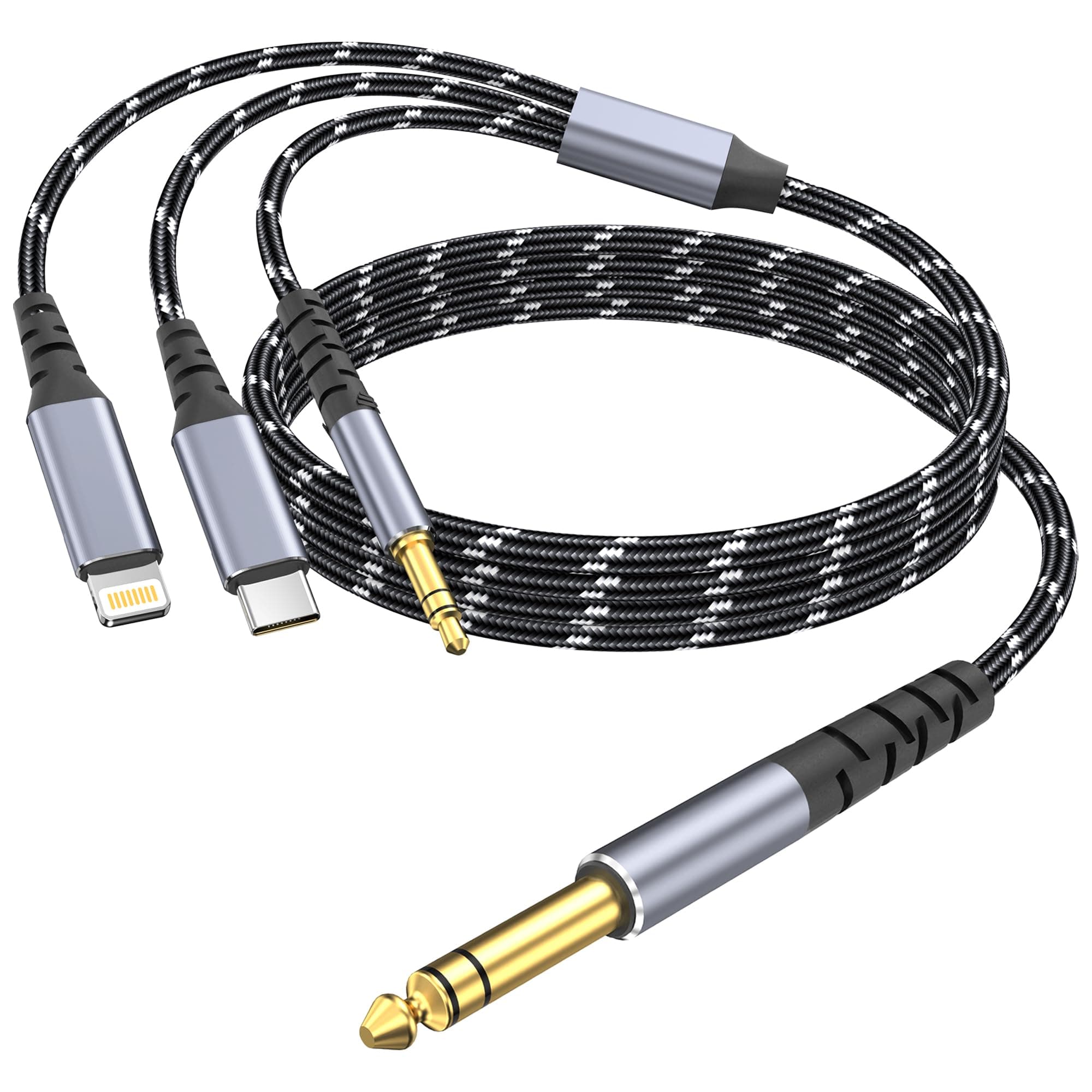 Lightning to 1/4 TRS Audio Stereo Cable, 3 in 1 to 1/4 Male Aux Audio Cord Compatible with iPad, iPhone 13 Pro for Amplifier, Mixer, Home Theater, Speaker ect