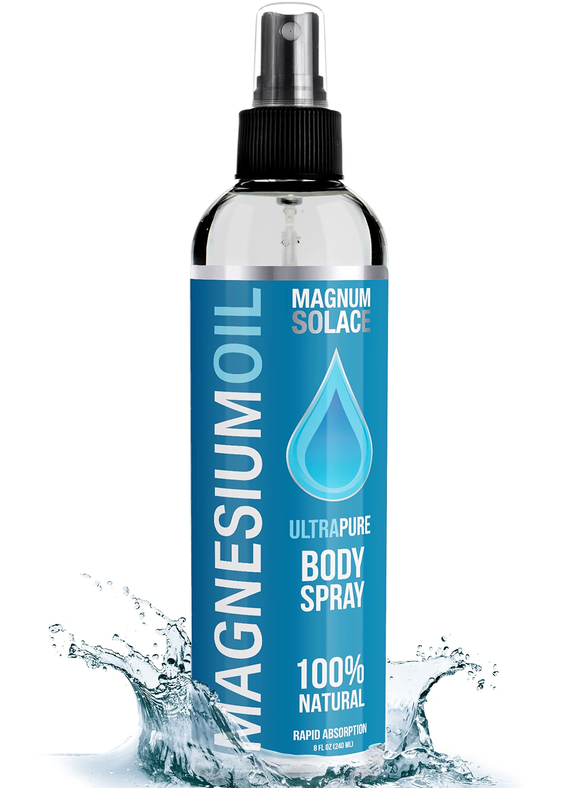 Magnum Solace Magnesium Oil Spray - 100% Natural Magnesium Spray – Made with Dead Sea Salt, Stronger Than Magnesium Lotion and Magnesium Cream