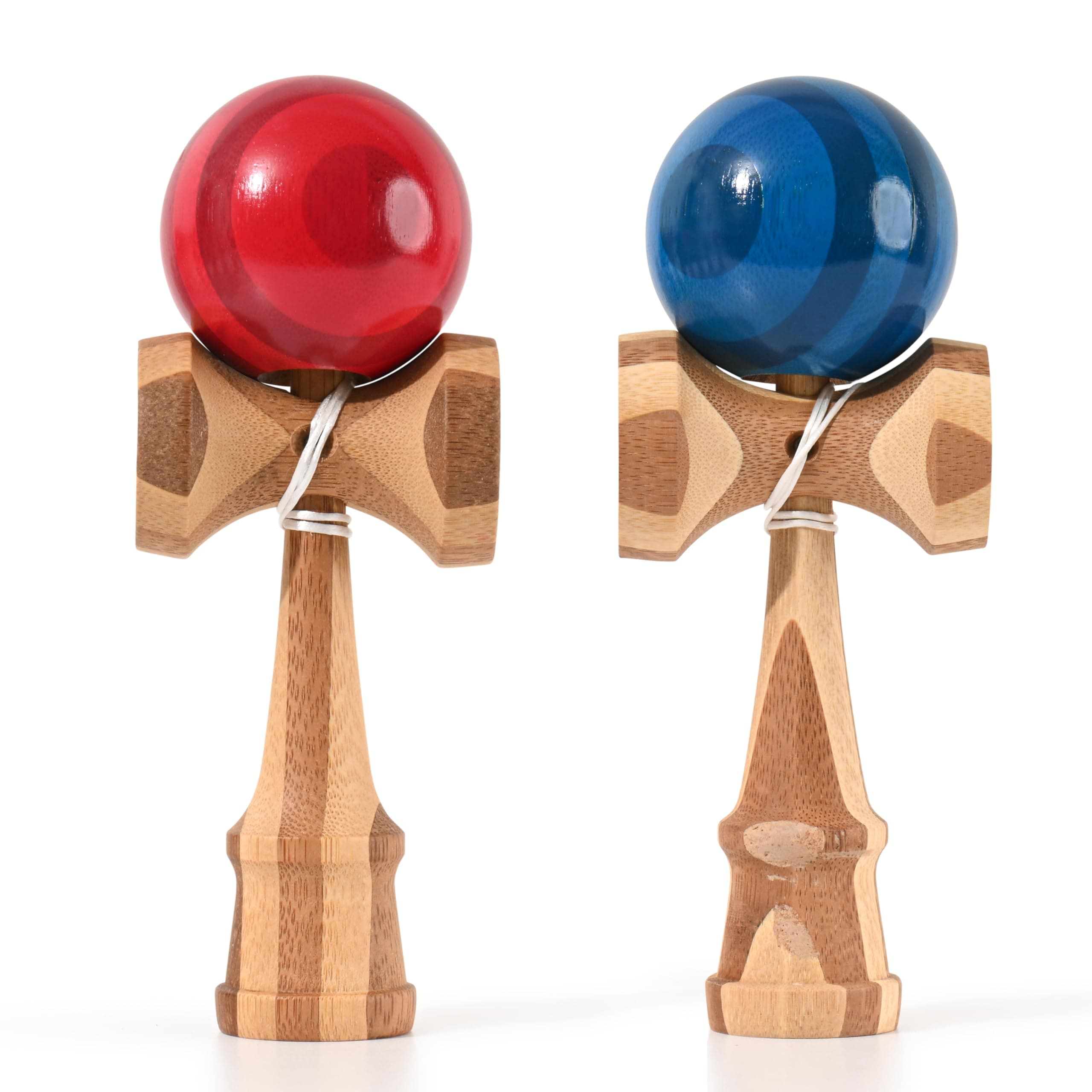 2 Pack | Competition Pro Kendama Full Size | Solid Wood Ball and Cup Coordination Toy | Blue and Red Bundle