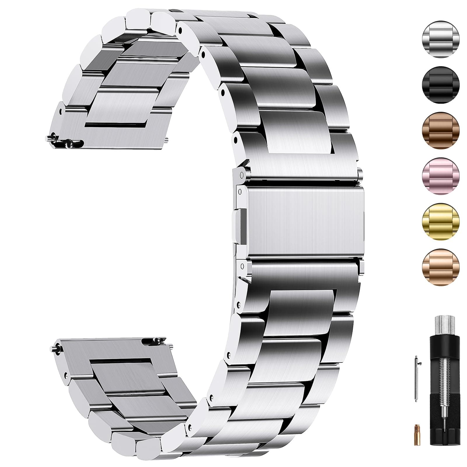 Quick Release Stainless Steel Watch band/strap 16mm,18mm,19mm,20mm,22mm or 24mm, Fits Samsung Galaxy Watch 5/4/3, Huawei/Fire-boltt/Amazfit/Noise/Oneplus Smart Watch for Men Women
