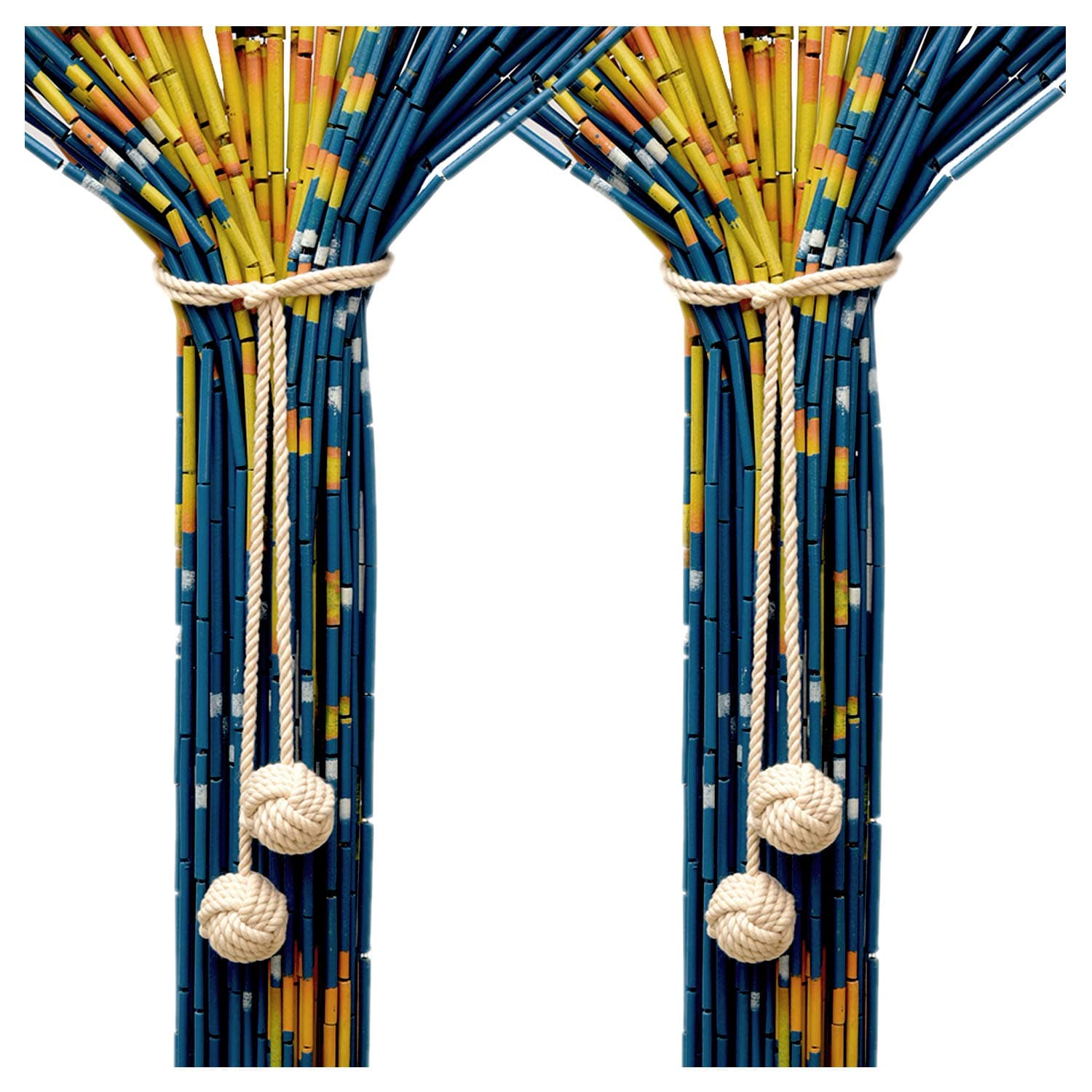 Macrame Curtain Tiebacks - Natural Cotton Drapery Holdbacks - Handmade Rural Decorative Curtain Holdbacks - Adjust Length Freely Curtain Ties Suitable for All Curtains (Set 6-2G-Cream)