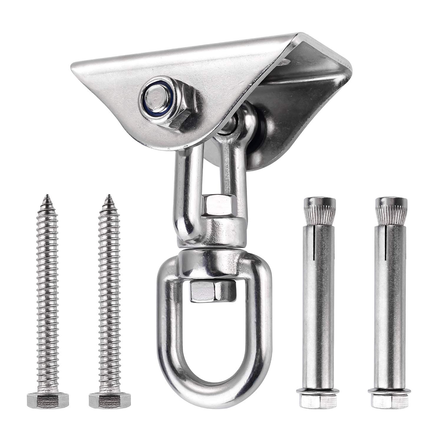 Ulikey Innovative 500KG Capacity Stainless Steel 360° Rotate, Swing Hangers Suspension Hooks, 4 Screw for Concrete Wooden Sets Indoor Outdoor Seat Trapeze Yoga (360 ° Rotation)