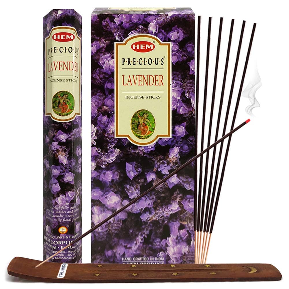 Incense Stick Holder Bundle with Hem Precious Lavender 20g Incense Sticks - Pack of 6 (Approx 120 Sticks)