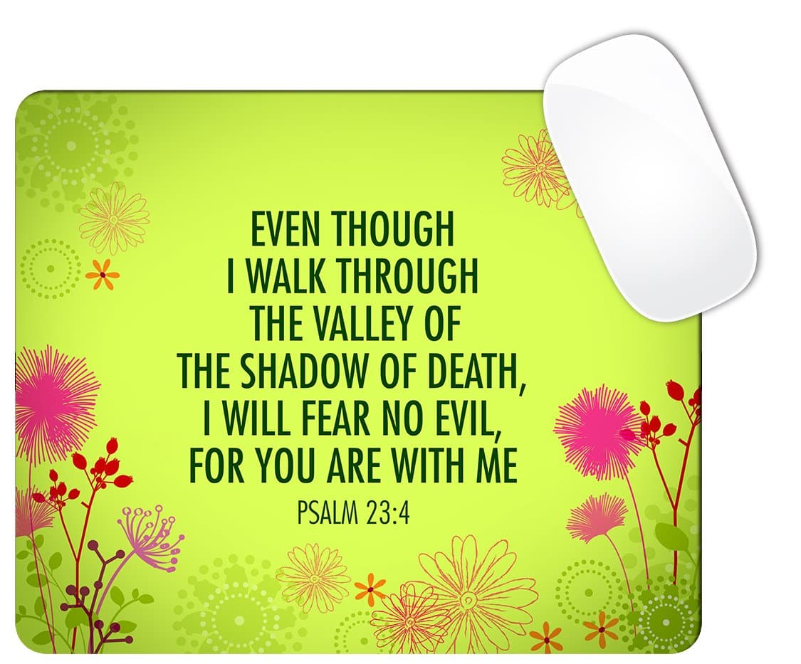 Psalm 23:4 Bible Verse Lime Green Color Back And Hot Pink Flowers Mouse Pad (SQUARE)