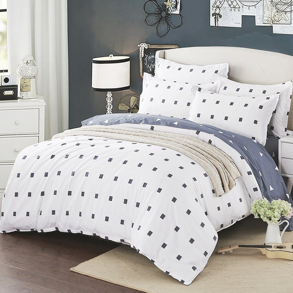 InfiniteS 3 Pieces Pure Cotton Print Reversible Duvet Cover Set of 1 Piece Duvet Cover and 2 Pieces Pillow Shams (NOT Including Comforter) (Full/Queen 3Pcs)