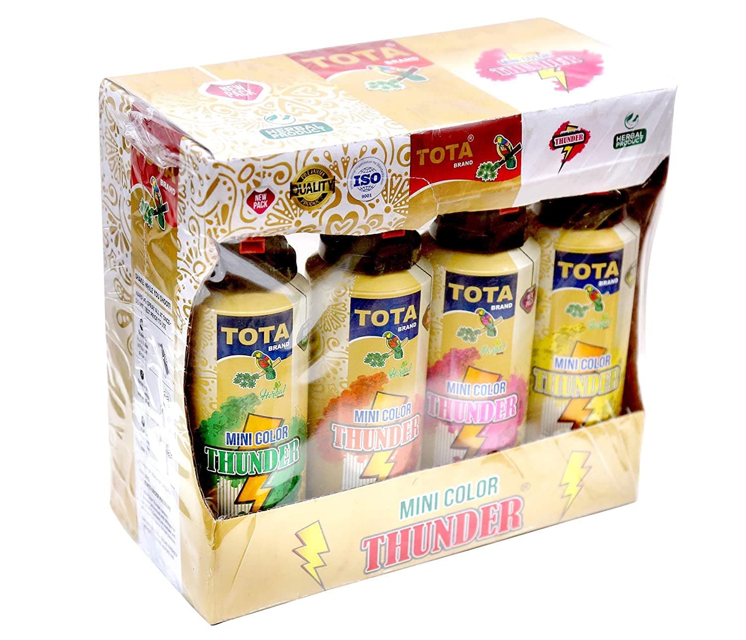Tota brand Non-Toxic Eco Friendly Holi Herbal Gulal Spray Bottle, Tota Mini Thunder Holi Herbal Gulal (Pack of 4 Bottel) - Mix Color (Medium Spray)