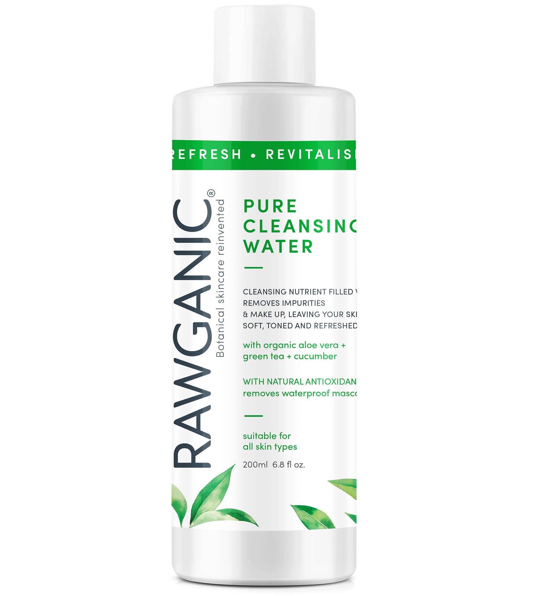 Rawganic Gentle Organic Refreshing Cleansing Water, Natural Skin Cleanser with Aloe, Cucumber & Green Tea, Organic Micellar Water Bottle 0.1 kg