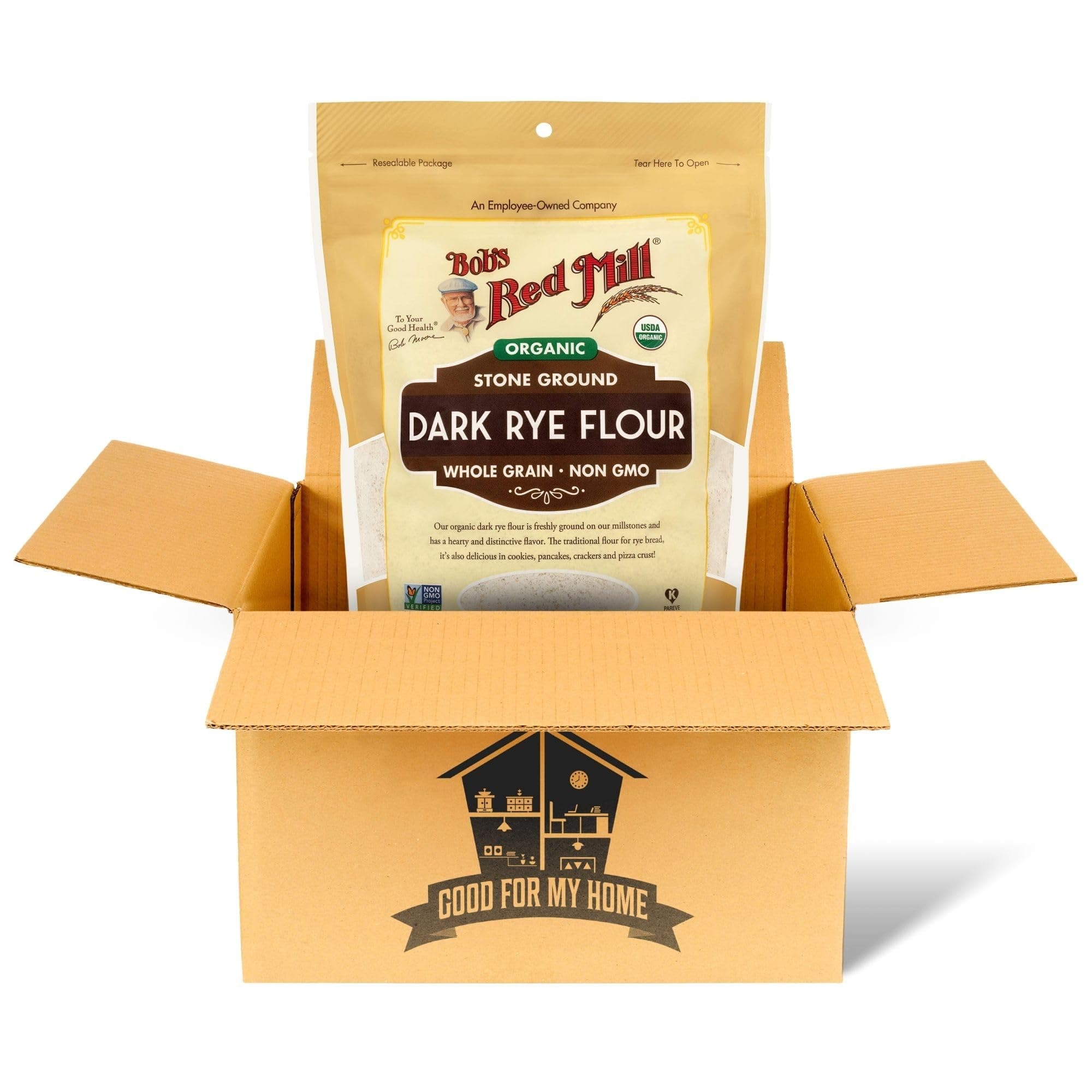 Dark Rye Flour Bundle. Includes One-20 Oz Bags of Dark Rye Flour in a Good For My Home Box. Organic Dark Rye Flour Made from Dark Rye Berries. Great for Sourdough Bread!