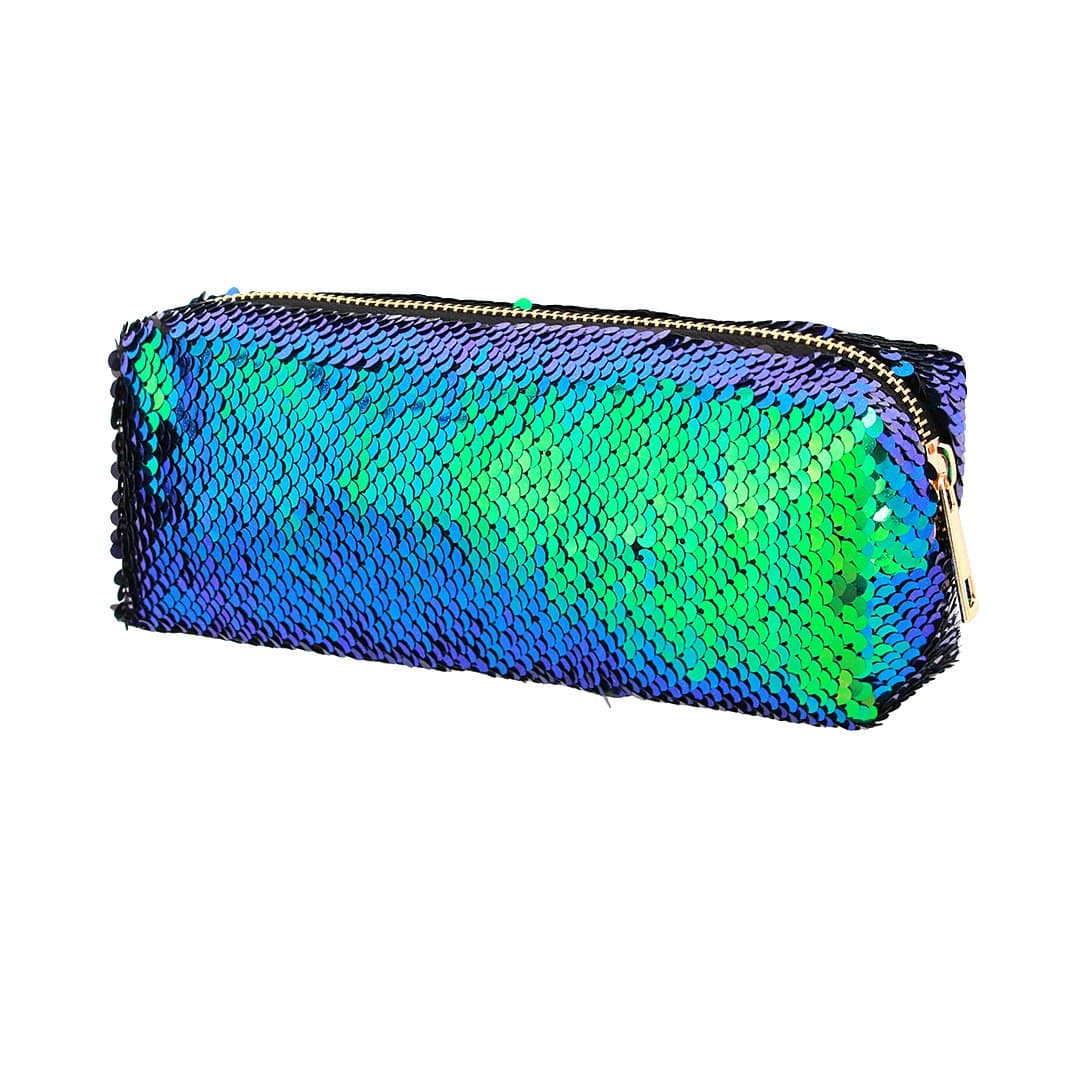 Liliam Women Fashion Sequins Pencil Case Pen Holder Stationery Pouch Cosmetic Makeup Evening Bag(Green&Black)