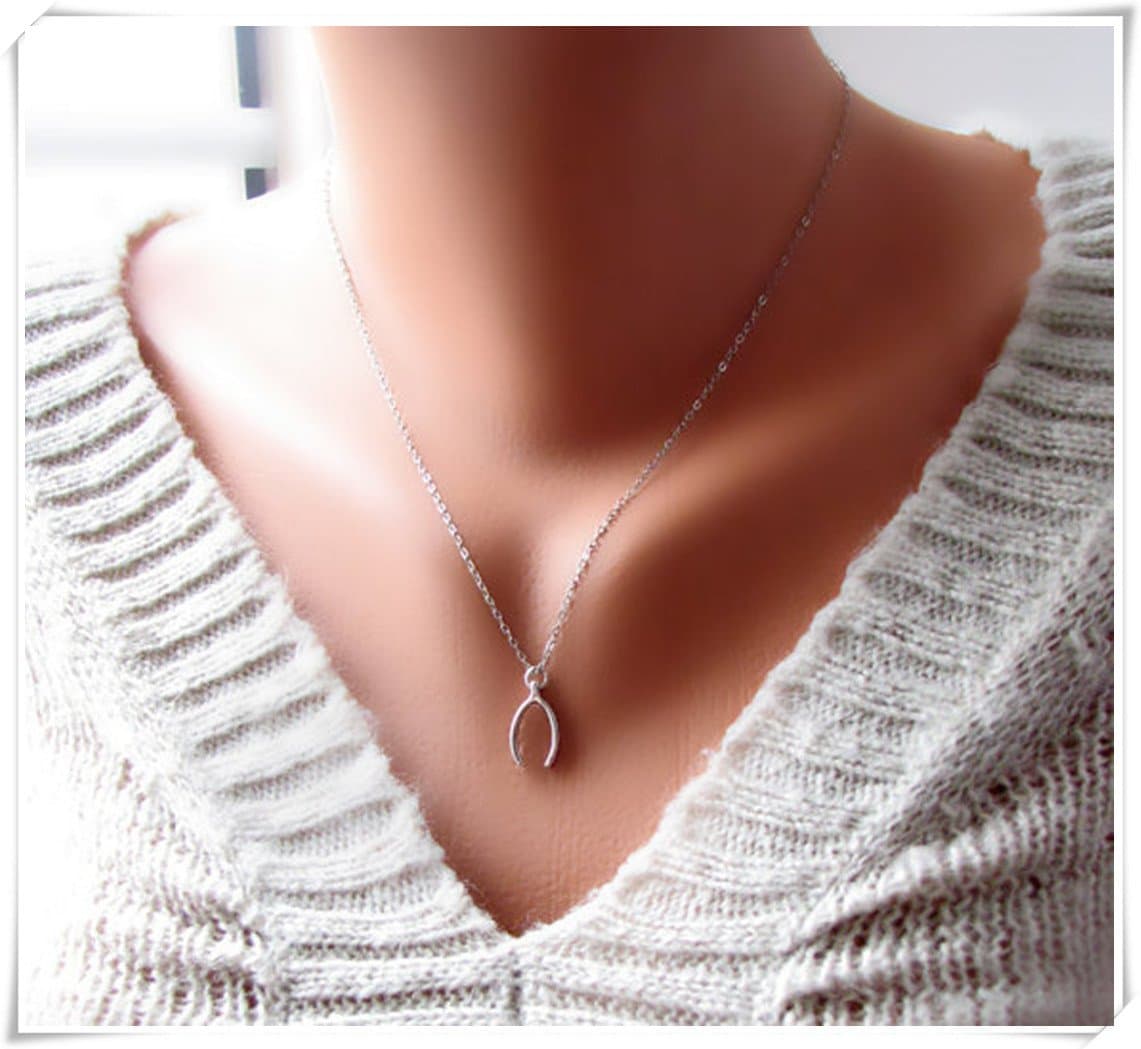 Wishbone Necklace, Lucky Necklace, Silver Make a Wish Necklace