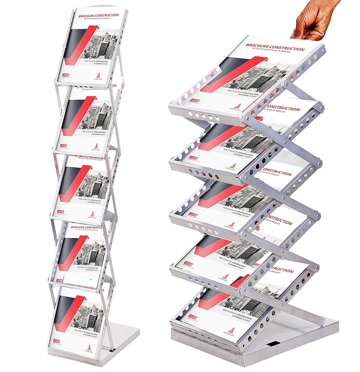 A4 Metal Floor Standing Brochure Catalogue Magazine Holder Rack Display Stand for Office (Silver, Standard Size)