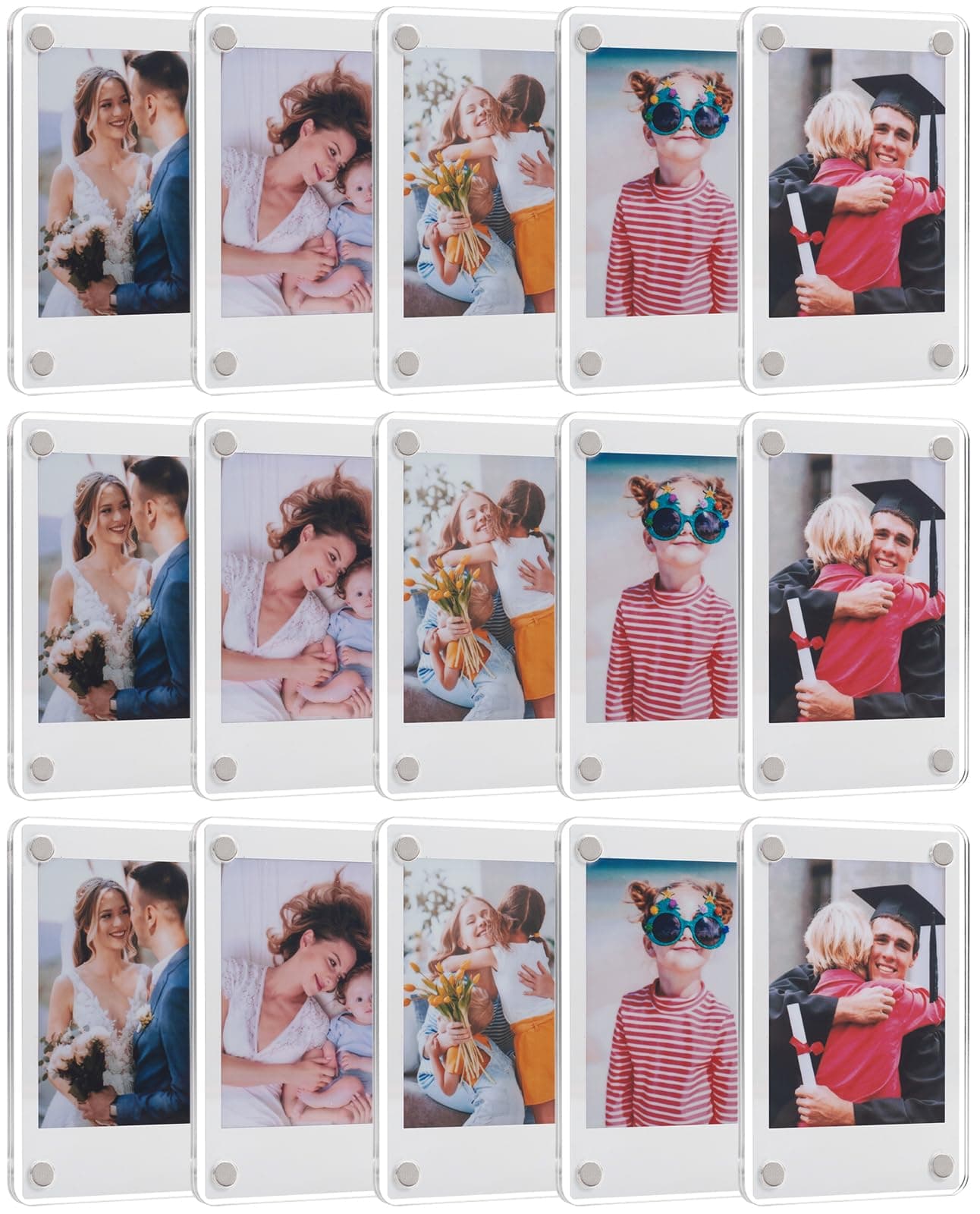 15 Pack Acrylic Fridge Magnetic Frame for Polaroid, 2.36x3.54 In Mini Picture Frames for Fujifilm Instax Mini, Double Sided Photo Refrigerator Magnet Picture Frame Clear Picture Display Frame