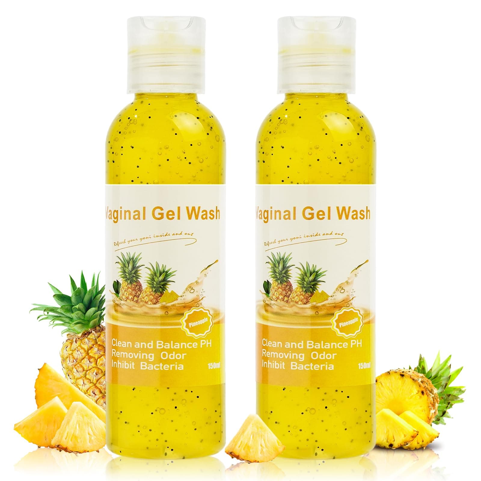 2PCS Feminine Wash for Women pH Balance, All Natural Yoni Wash Body Wash Hygiene Vagina Wash Soap for Women Moisturizing Remove Odor Intimate Health, 5.07 Fl Oz, Pineapple Scent