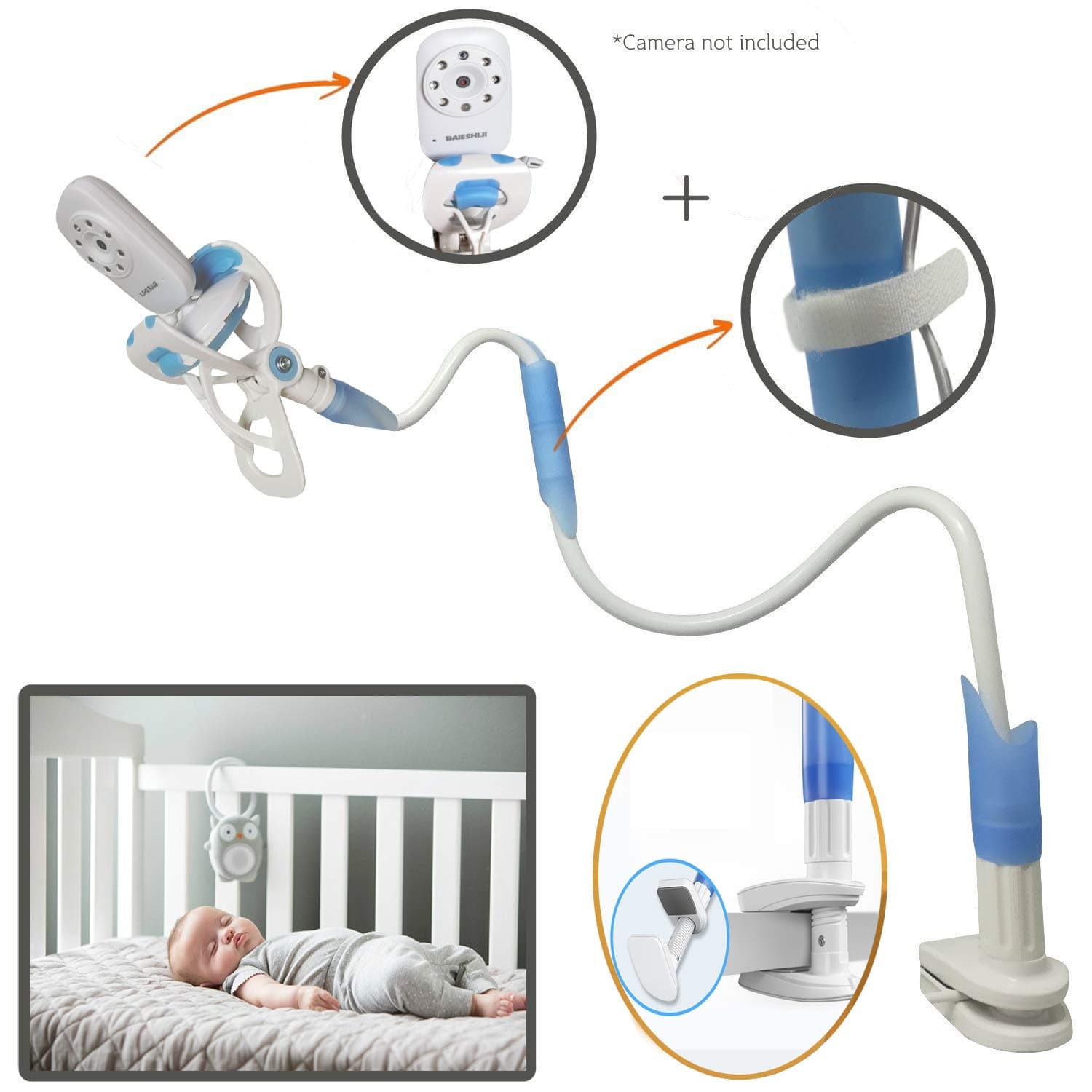 Baby Monitor Mount,Baby Monitor Holder and Shelf, Compatible with Most Infant Baby Monitors, 2-in-1 Flexible Nursery Camera Stand & Lazy Phone Holder Clip for Bed, Desk, Office, Kitchen