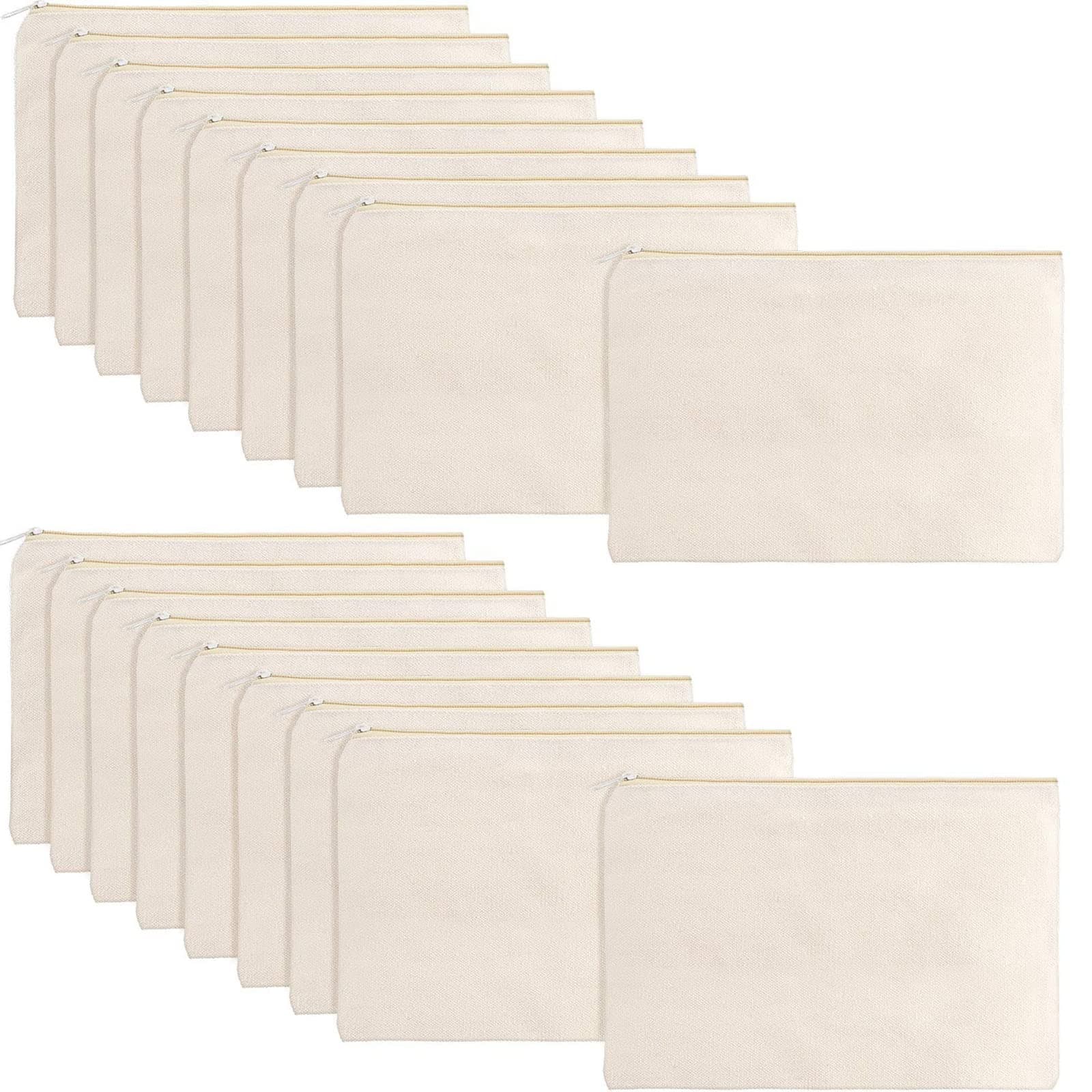meekoo 16 Pack Blank Canvas Pouch Zipper Cosmetic Bag Bulk Plain Makeup Pouch Sublimation DIY Craft Multipurpose Travel Toiletry Bag for Makeup Cosmetic Stationary Storage Organizer(L,Beige)