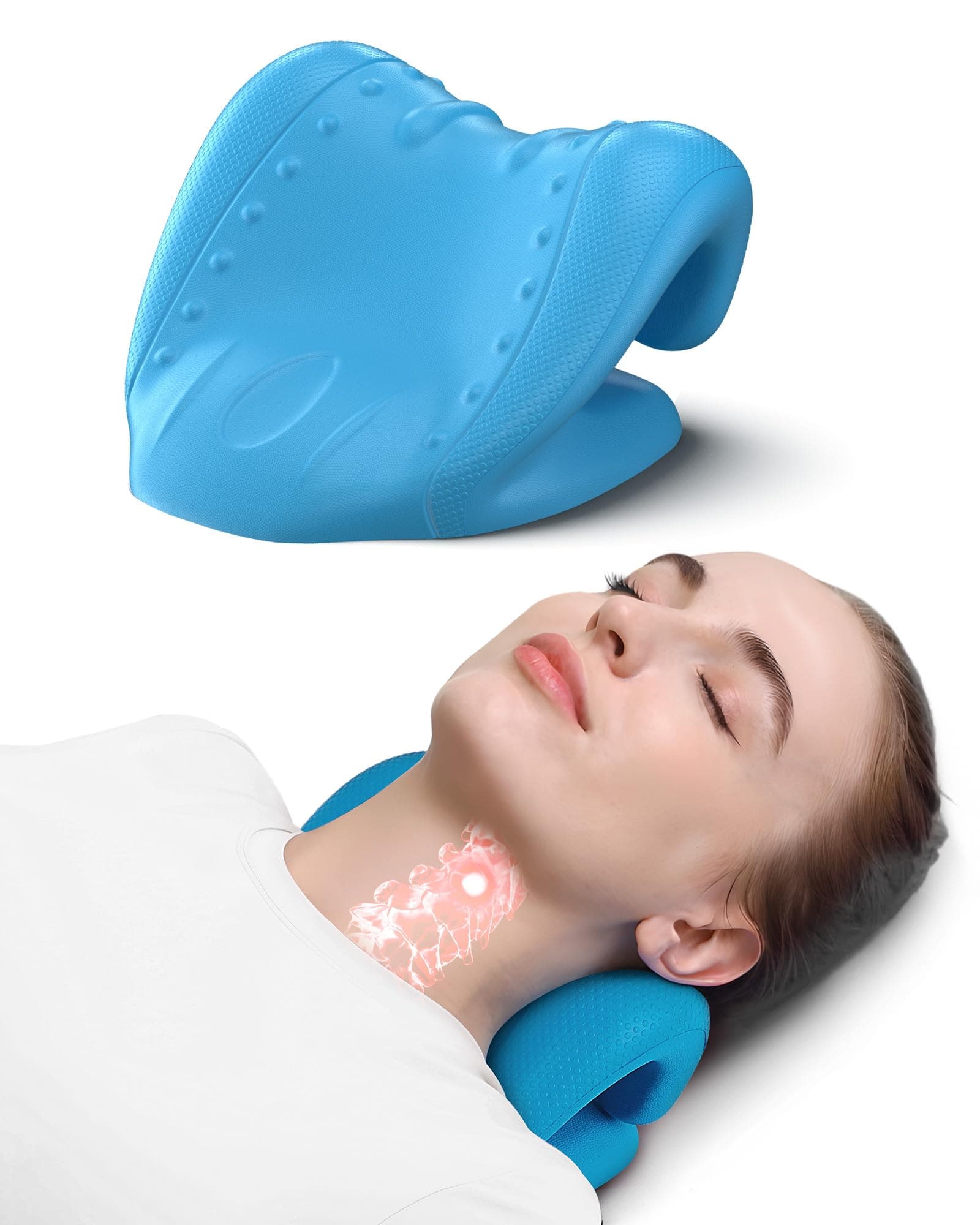 Neck Stretcher For Neck Relief - Neck and Shoulder Relaxer Neck Pillow Cervical Spine Traction Device to Relieve Neck and Shoulder Fatigue and Pain, Chiropractic Pillow Relief TMJ Muscle Pain Blue