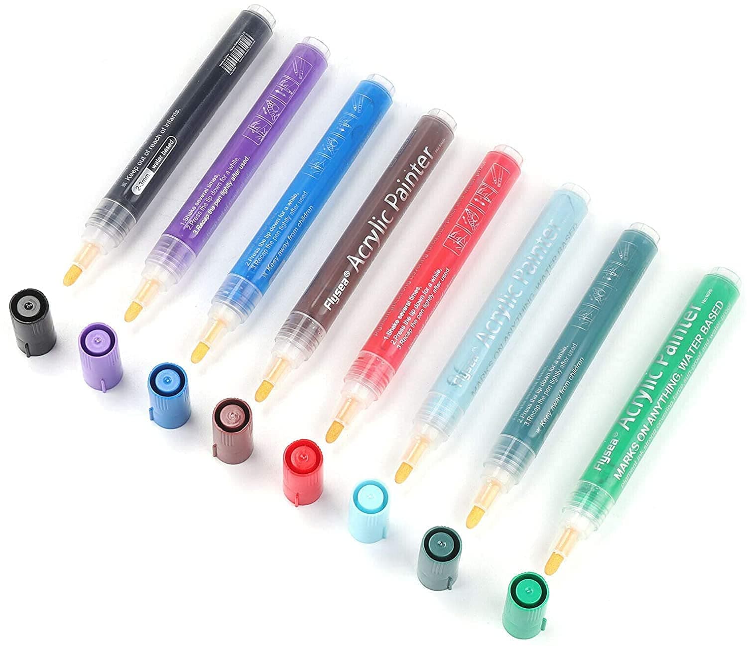 Shoze 24 Pack Acrylic Paint Pens Water Based Marker Pen Sets Non Toxic for Mug Design Ceramic Glass Metal Wood