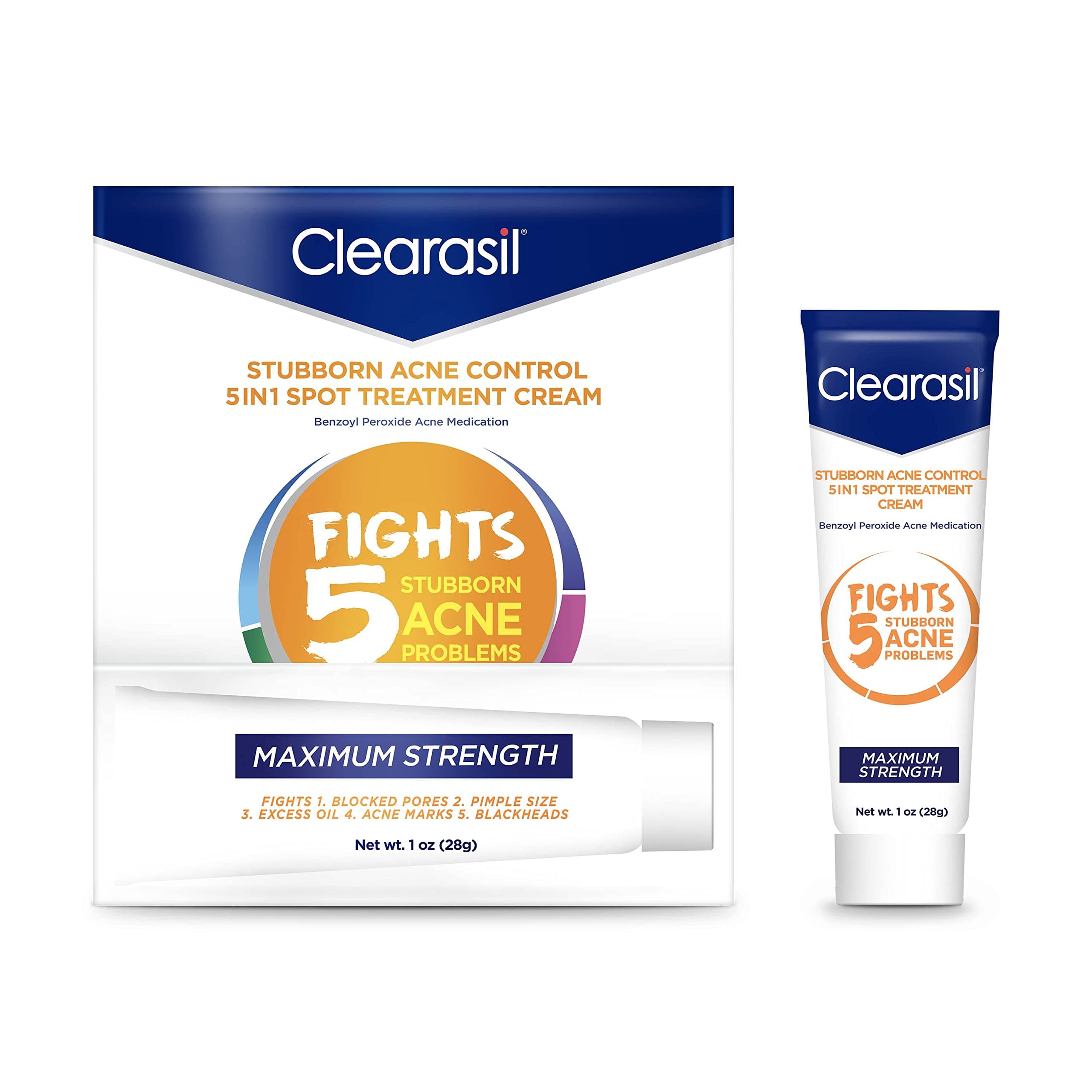 Clearasil Stubborn Acne Control, 5in1, Spot Treatment Cream, 1 oz. (Packaging may vary)