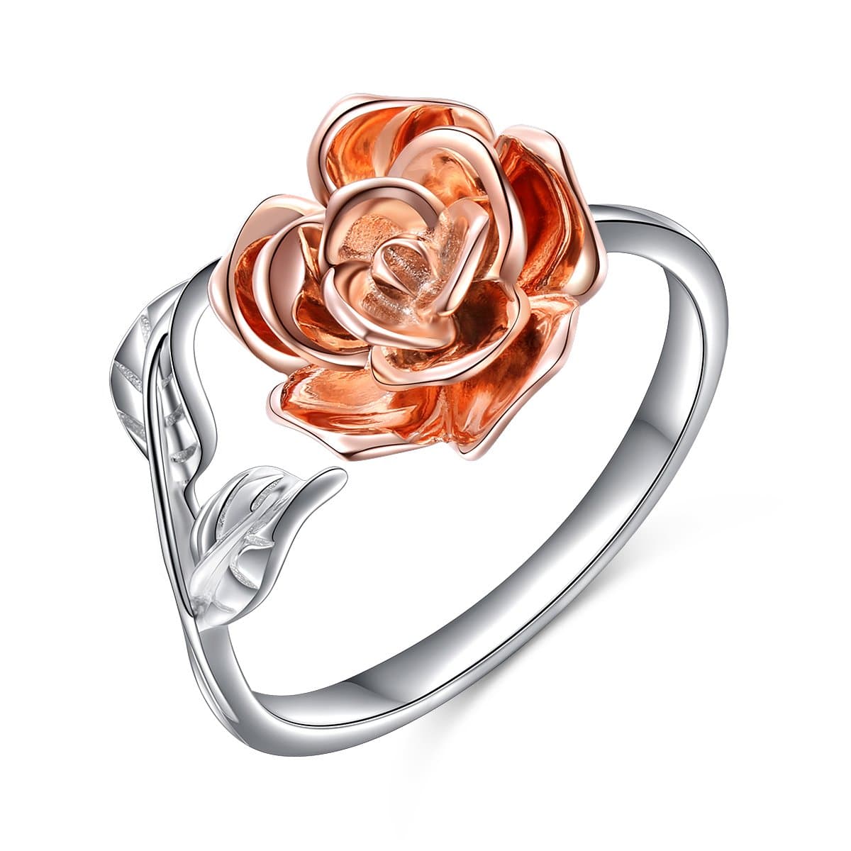 DAOCHONGRings for Women S925 Sterling Silver Rose Flower Adjustable Rings Romantic Valentine Gift for Teen Girls