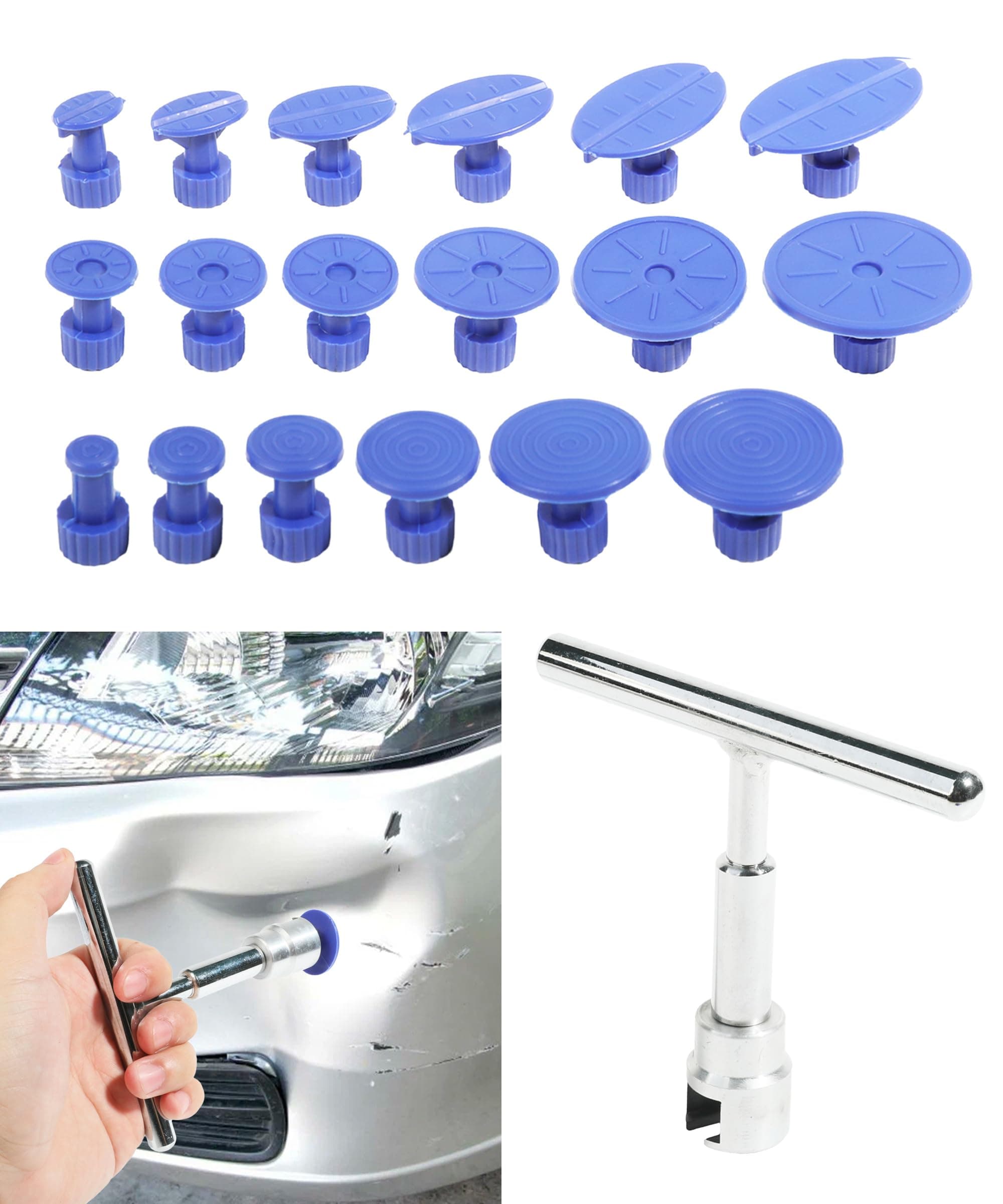 RACOONA 18Pcs Car Dent Puller Kit,Dent Removal Kit for Cars,Car Accessories Car Body Dent Repair Tool Set,Auto Paintless Dent Repair Tool,Car Dent Remover with Tab Pad,Use for Vehicle Body Repair