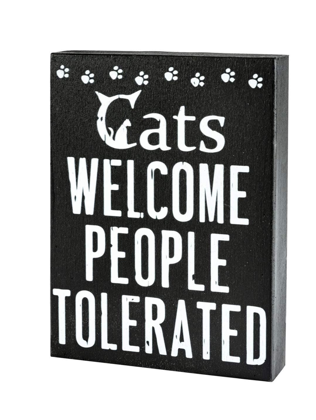 JennyGems Funny Cat Signs Funny Cat Gifts, Cats Welcome People Tolerated, 6x8 Inch Wood Sign Cat Signs for Cat Lovers, Cat Decor, Cat Sign, Best Cat Mom Gifts, Cat Desk Decor, Made in USA