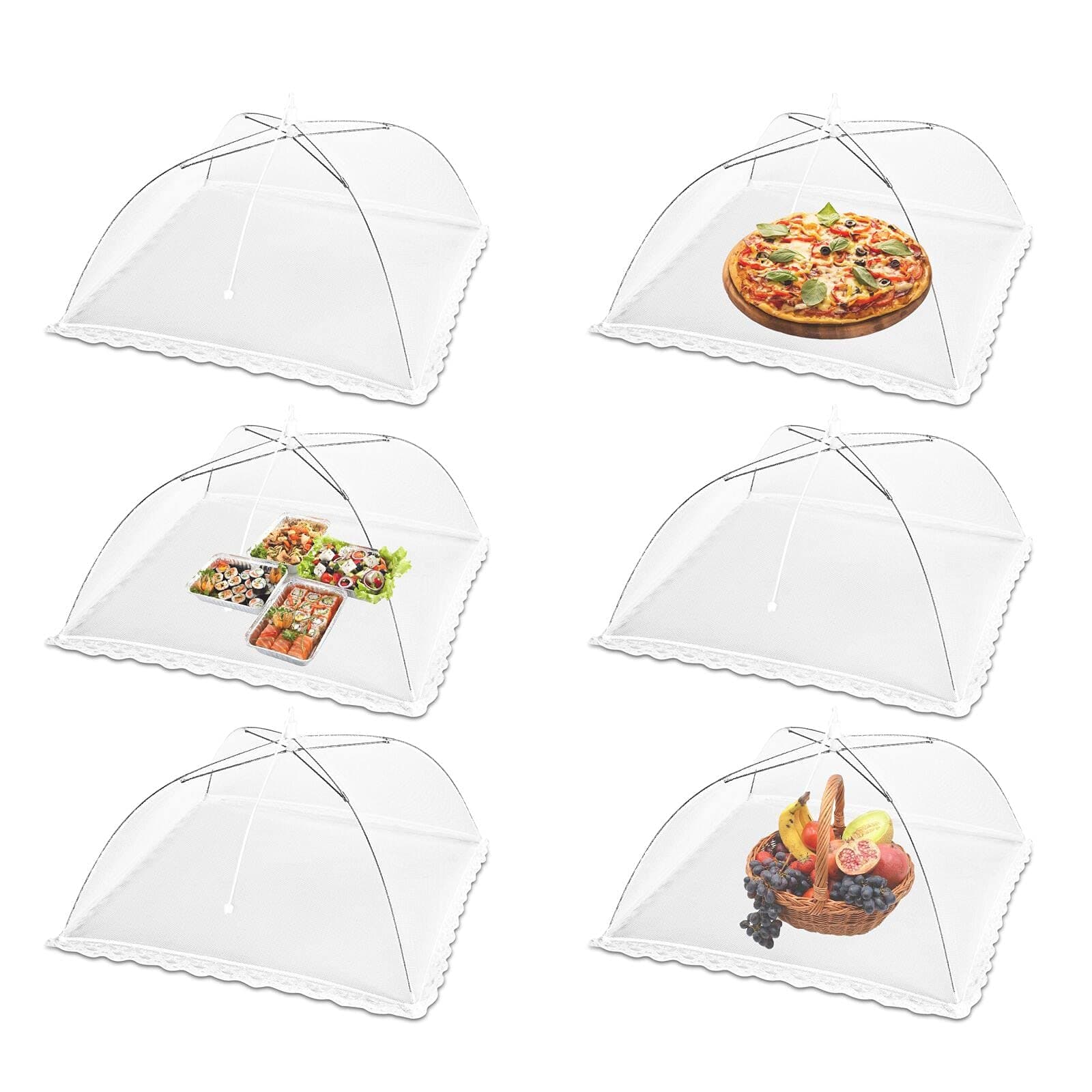 17 inches - Mesh Food Cover Tent Umbrella, Jsdoin 6 Pack Food Domes, Food Covers Mesh Pop Up Nets for Outdoors, Screen Tents, Parties Picnics, BBQs, Reusable and Collapsible (White)